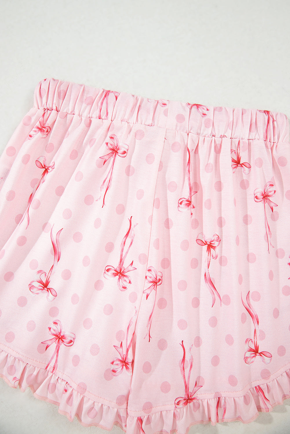 Pink Bow Print Contrast Pipping Short Pajamas Set-Loungewear & Sleepwear/Sleepwear-[Adult]-[Female]-2022 Online Blue Zone Planet