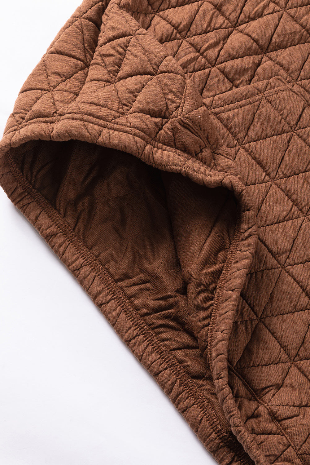 Coffee Solid Color Quilted Kangaroo Pocket Hoodie-Tops/Sweatshirts & Hoodies-[Adult]-[Female]-2022 Online Blue Zone Planet