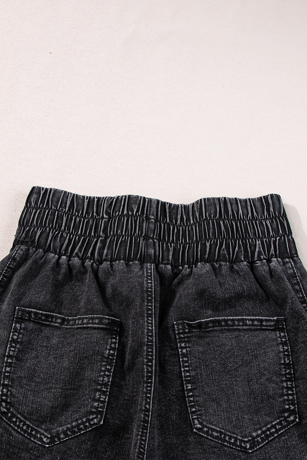 Black Smocked High Waist Mineral Washed Jean Shorts-Sale (50% OFF)/30% OFF-[Adult]-[Female]-2022 Online Blue Zone Planet