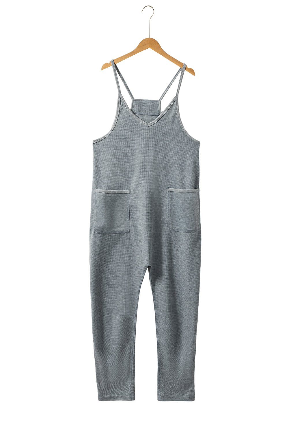 Gray Waffle Knit Spaghetti Straps Loose Fit Jumpsuit Blue Zone Planet