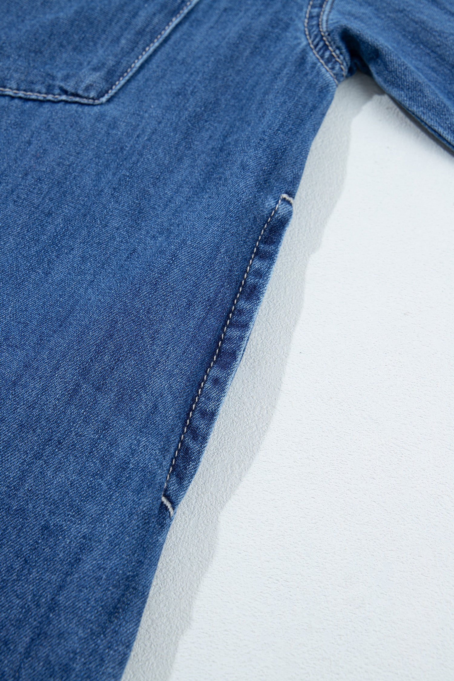Sail Blue Western Patch Pockets Tunic Length Long Sleeve Denim Shirt-Tops/Blouses & Shirts-[Adult]-[Female]-2022 Online Blue Zone Planet