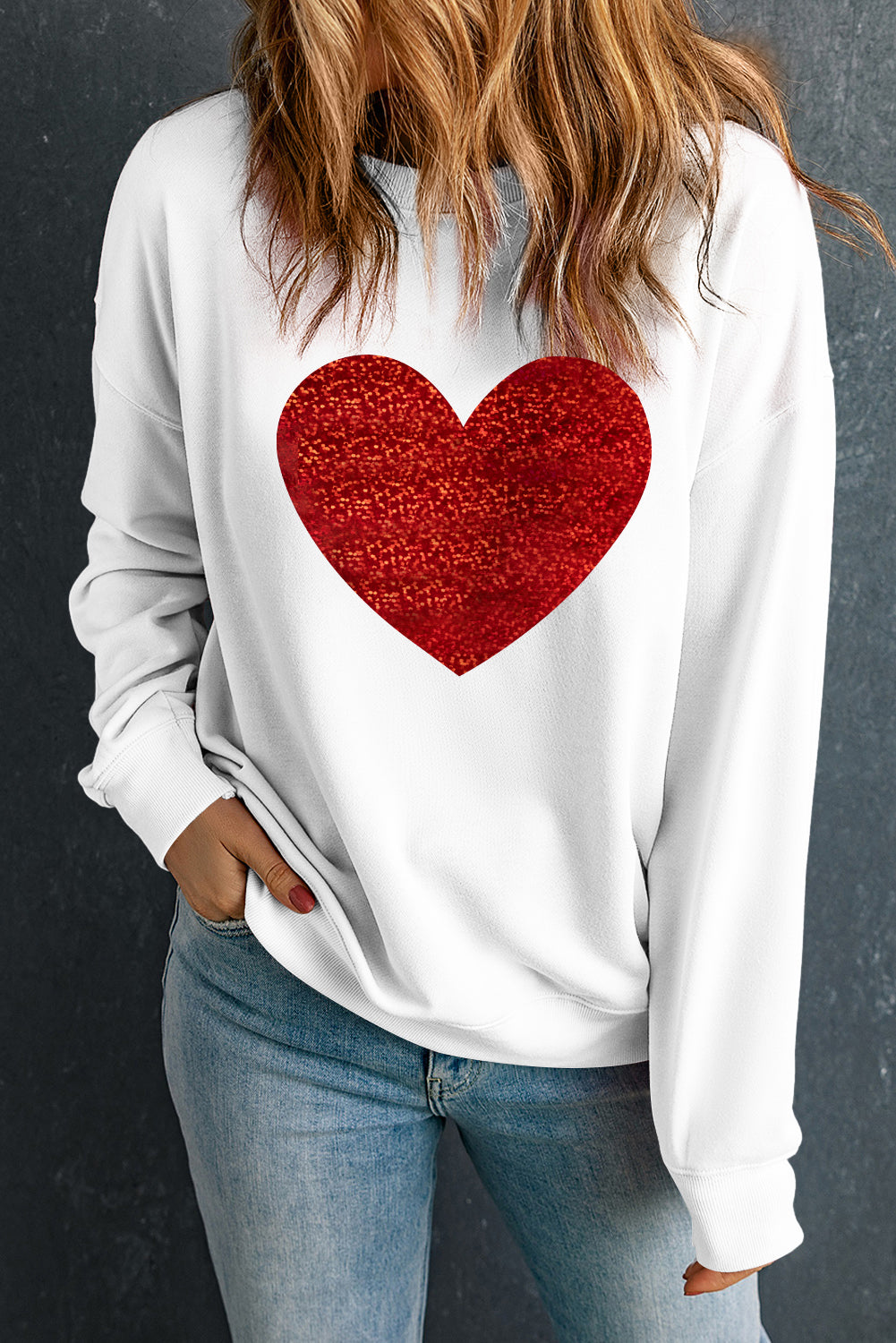 Beige Glitter Valentine Heart Graphic Sweatshirt-Graphic Sweatshirts-[Adult]-[Female]-2022 Online Blue Zone Planet