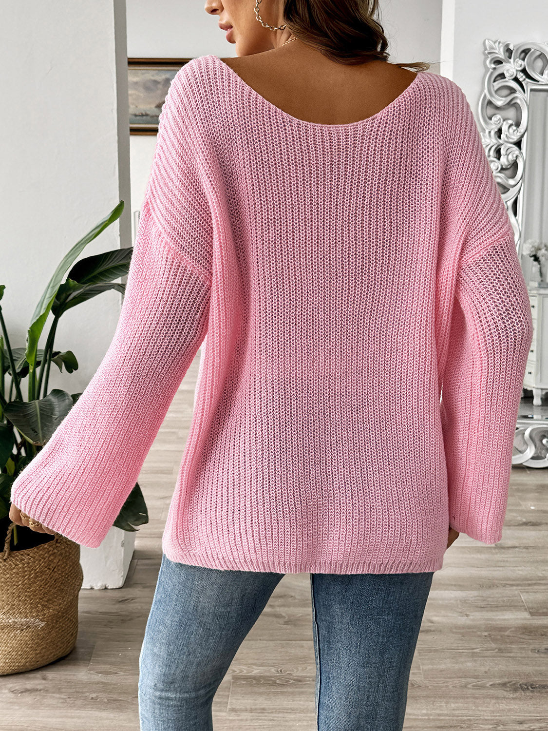 Bow Boat Neck Long Sleeve Sweater-TOPS / DRESSES-[Adult]-[Female]-2022 Online Blue Zone Planet