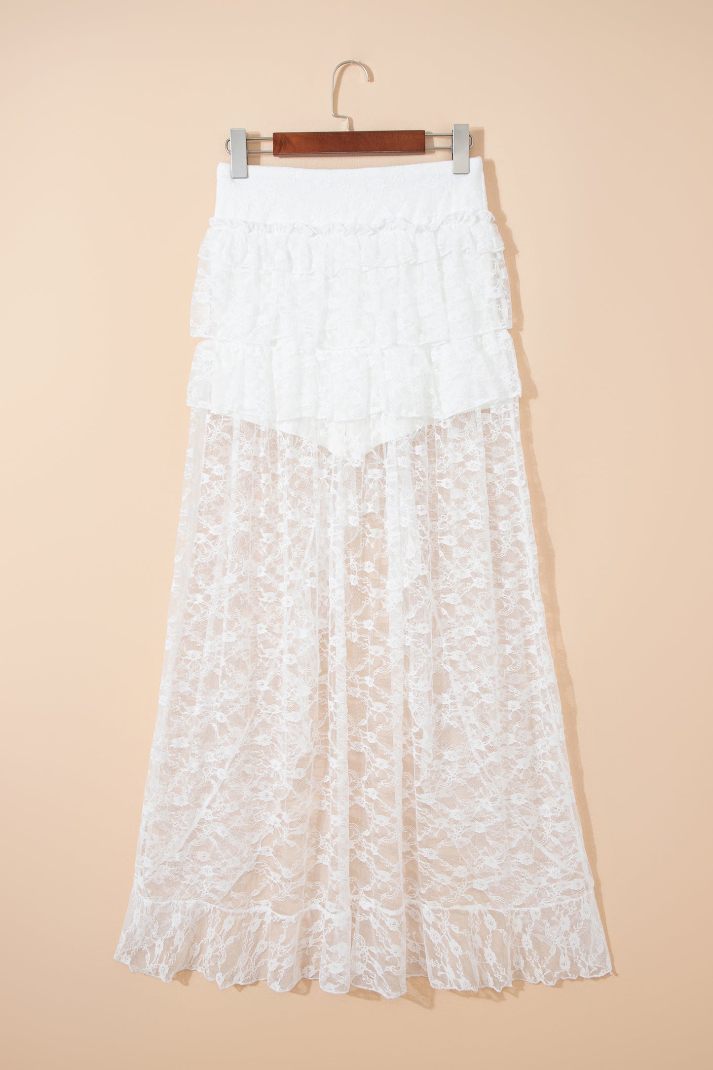 White Sheer Lace Frilly Ruffles High Low Long Skirt-Bottoms/Skirts & Petticoat-[Adult]-[Female]-2022 Online Blue Zone Planet