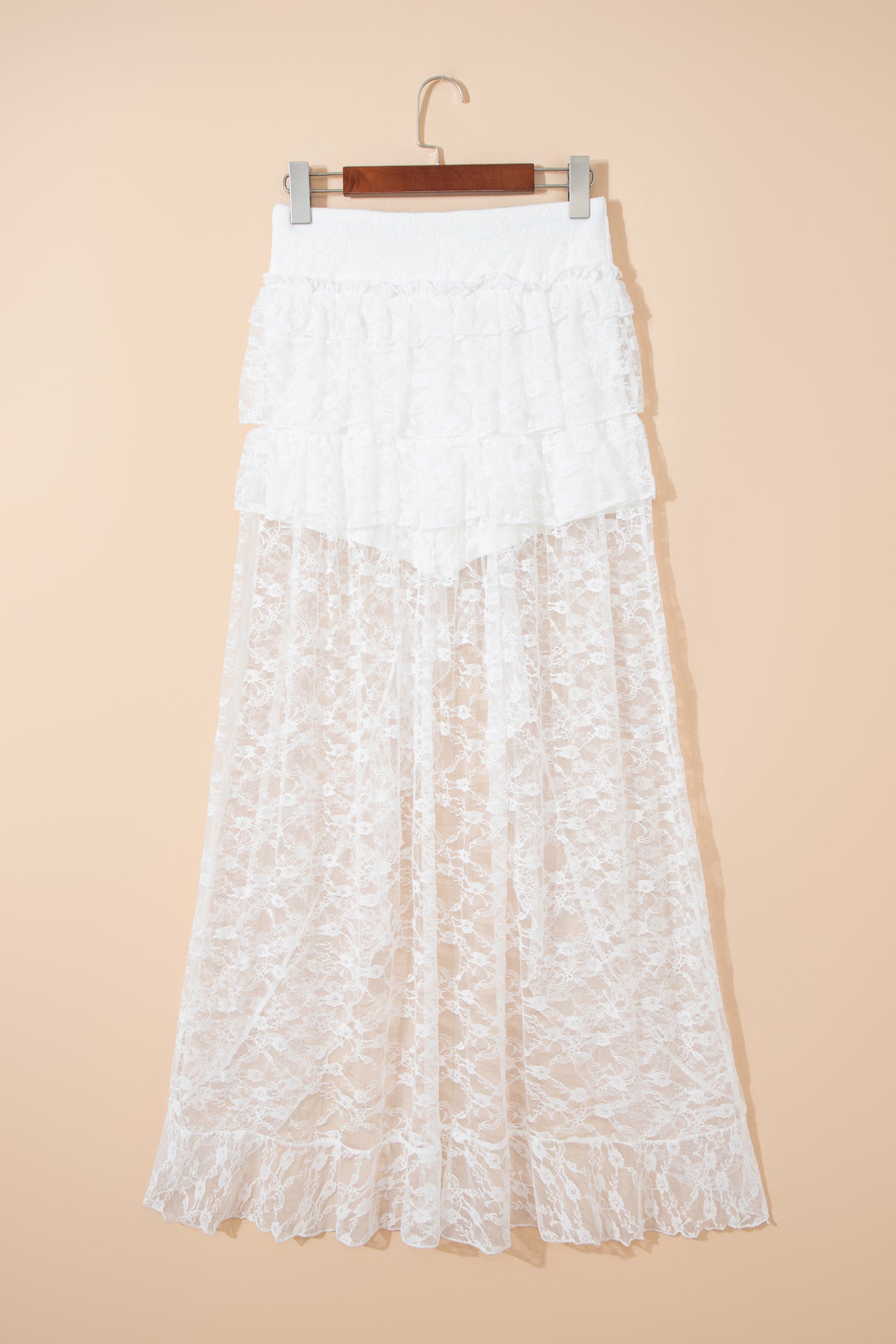 White Sheer Lace Frilly Ruffles High Low Long Skirt-Bottoms/Skirts & Petticoat-[Adult]-[Female]-2022 Online Blue Zone Planet