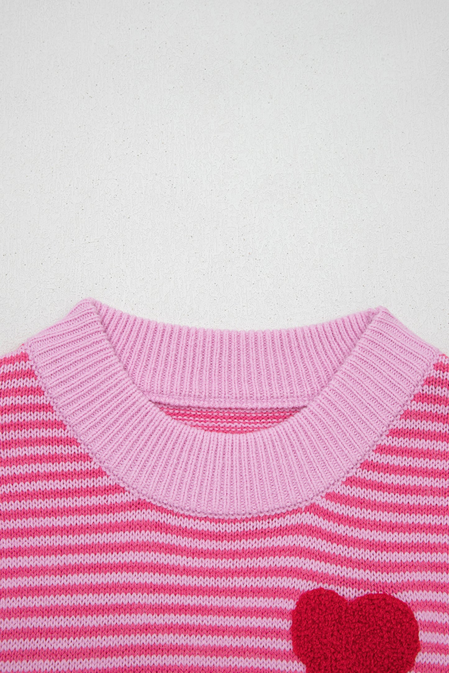Rose Stripe Contrast Heart Pattern Valentine Knit Sweater-TOPS / DRESSES-[Adult]-[Female]-2022 Online Blue Zone Planet