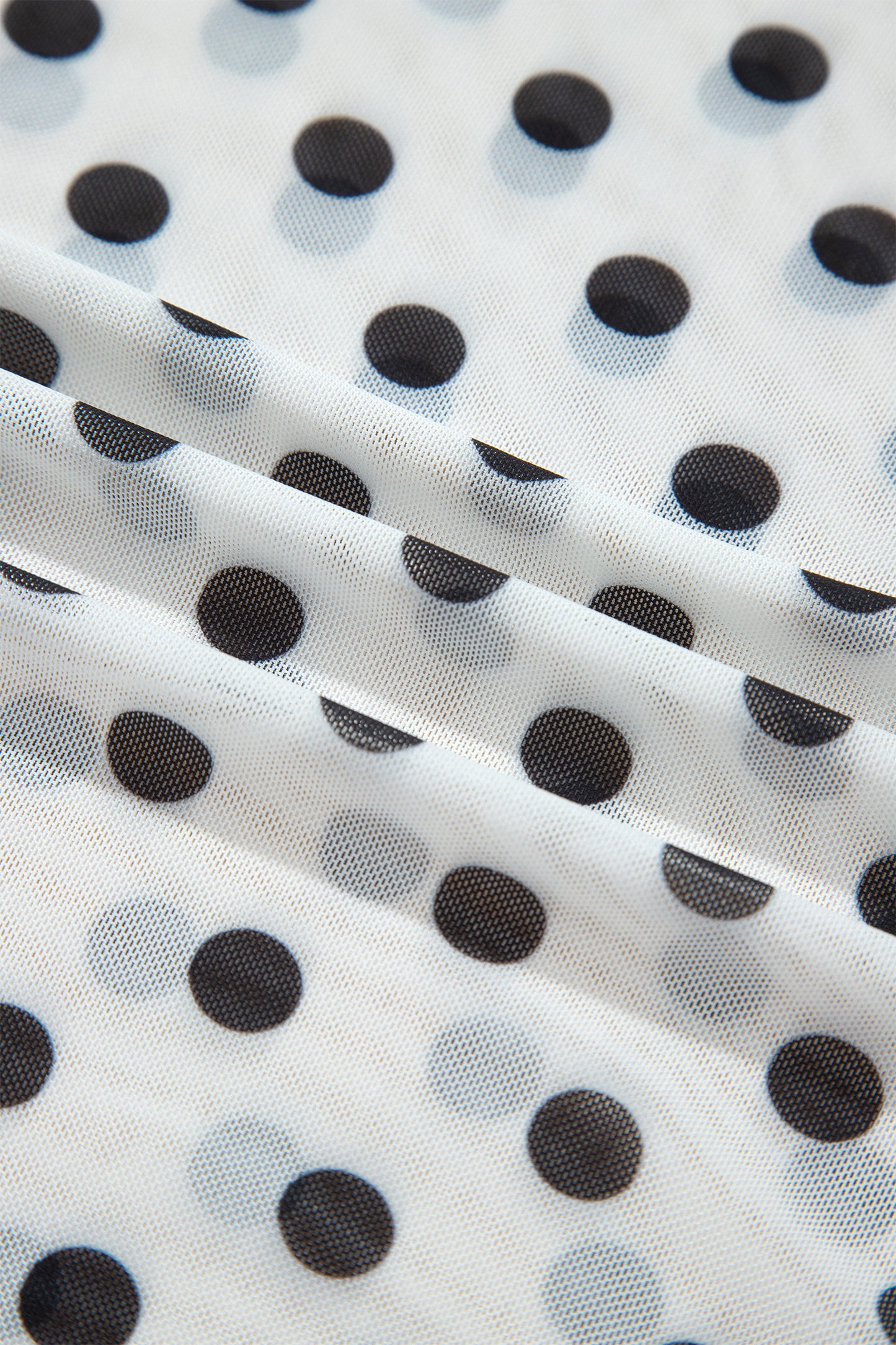 Black Polka Dot Sheer Mesh Long Sleeve Round Neck Shift Blouse-Tops/Long Sleeve Tops-[Adult]-[Female]-2022 Online Blue Zone Planet