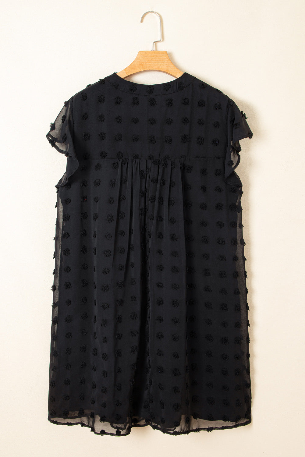 Black Dotty Textured Notched Neck Plus Ruffled Dress-TOPS / DRESSES-[Adult]-[Female]-2022 Online Blue Zone Planet