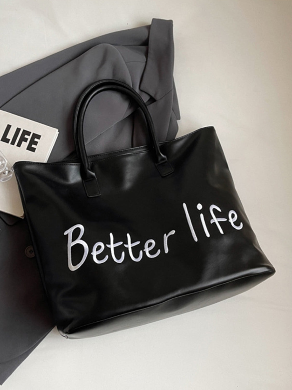 BETTER LIFE PU Leather Tote Bag-HANDBAGS-[Adult]-[Female]-2022 Online Blue Zone Planet