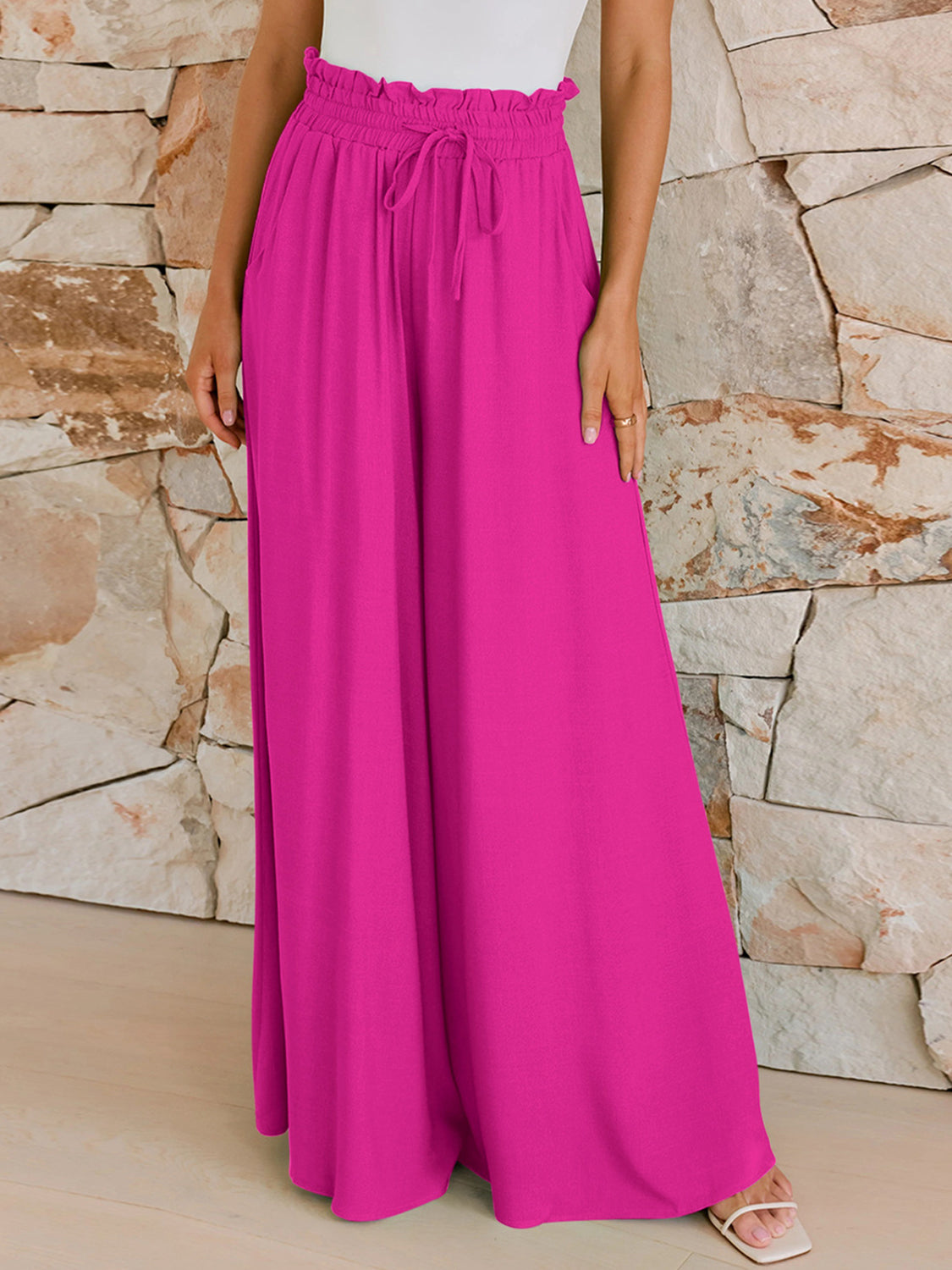 Drawstring Wide Leg Pants with Pockets-BOTTOMS SIZES SMALL MEDIUM LARGE-[Adult]-[Female]-2022 Online Blue Zone Planet