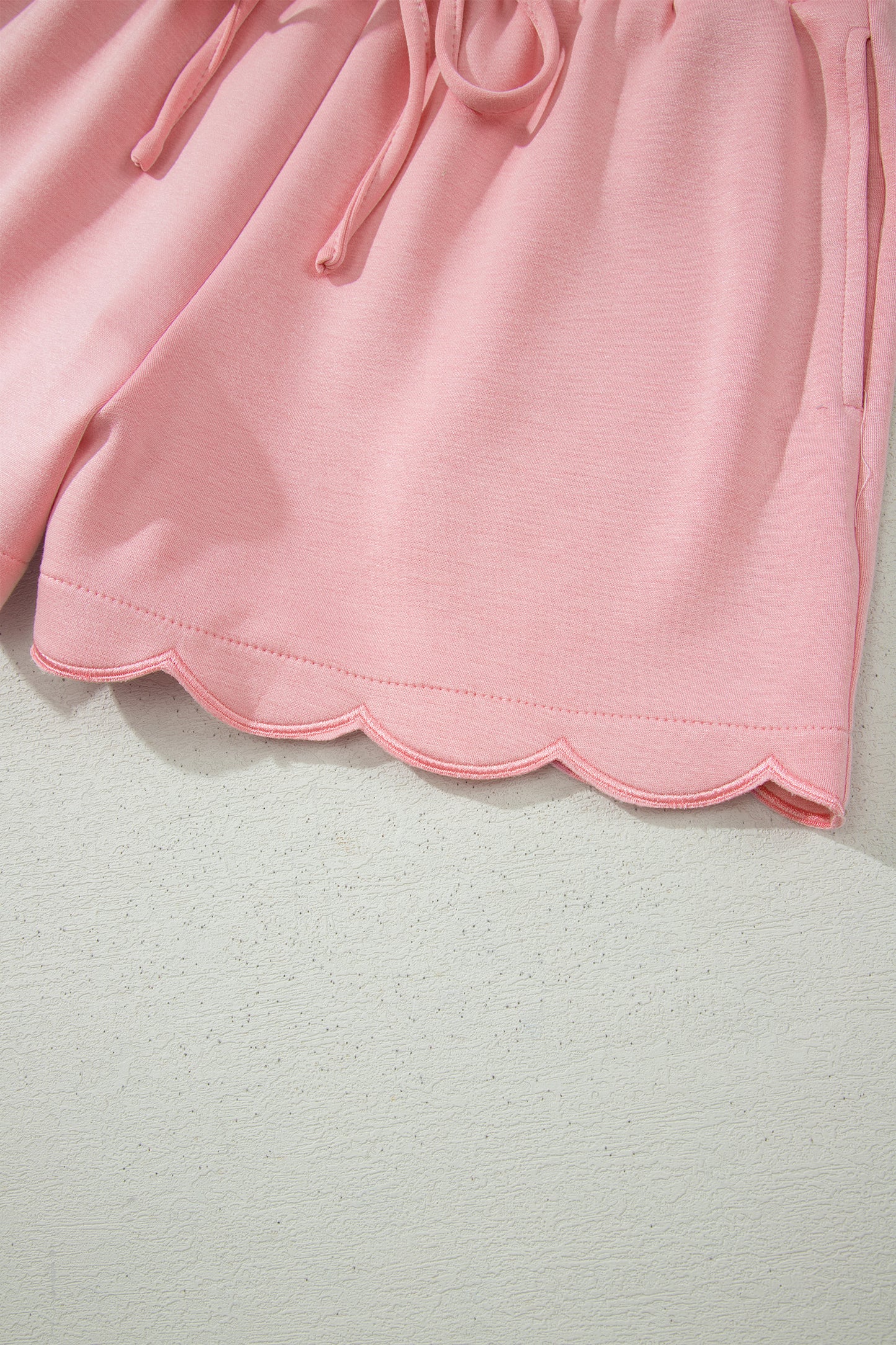 Gossamer Pink Scalloped V Neck Dolman Oversize Top Drawstring Short Set-Two Piece Sets/Short Sets-[Adult]-[Female]-2022 Online Blue Zone Planet