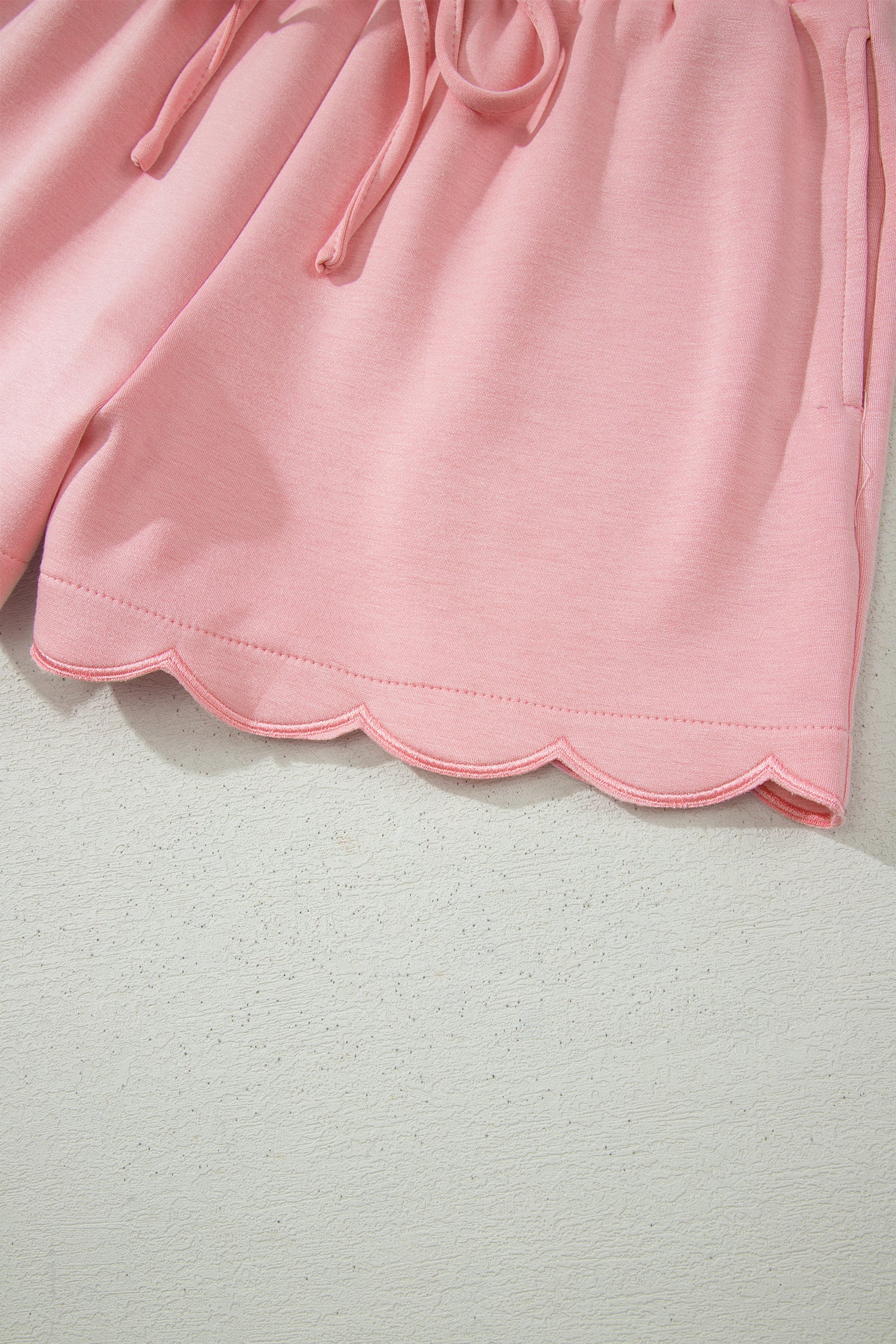 Gossamer Pink Scalloped V Neck Dolman Oversize Top Drawstring Short Set-Two Piece Sets/Short Sets-[Adult]-[Female]-2022 Online Blue Zone Planet