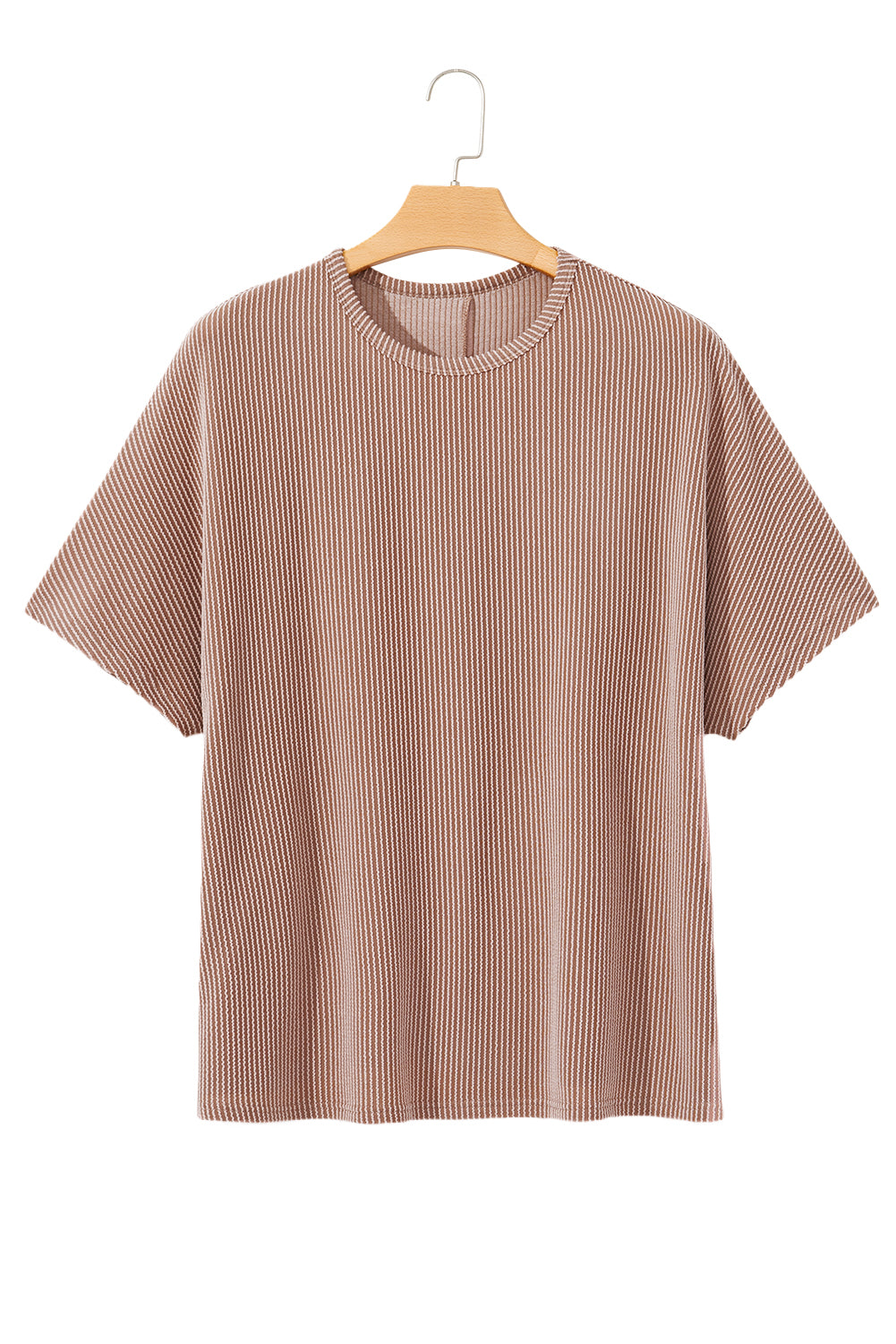 Smoke Gray Ribbed Striped Crew Neck Plus Size Knit T Shirt-Plus Size/Plus Size Tops/Plus Size Tops & Tees-[Adult]-[Female]-2022 Online Blue Zone Planet