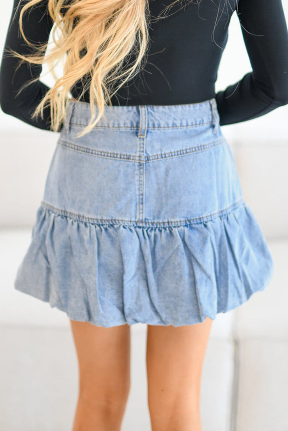 Myosotis Bubble Hem Denim Mini Skirt-Bottoms/Skirts & Petticoat-[Adult]-[Female]-2022 Online Blue Zone Planet