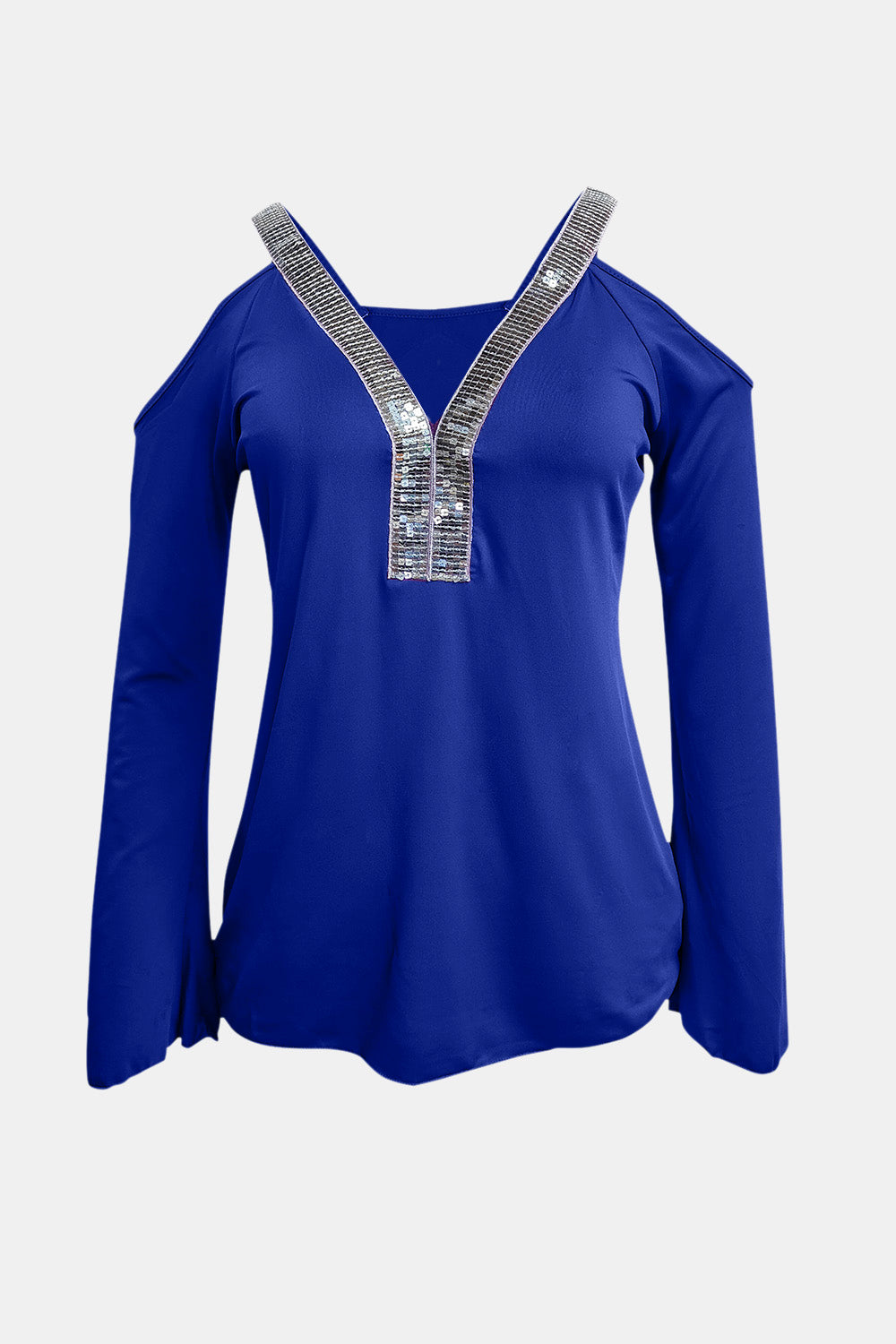 Sequin V-Neck Cold Shoulder Top-TOPS / DRESSES-[Adult]-[Female]-2022 Online Blue Zone Planet