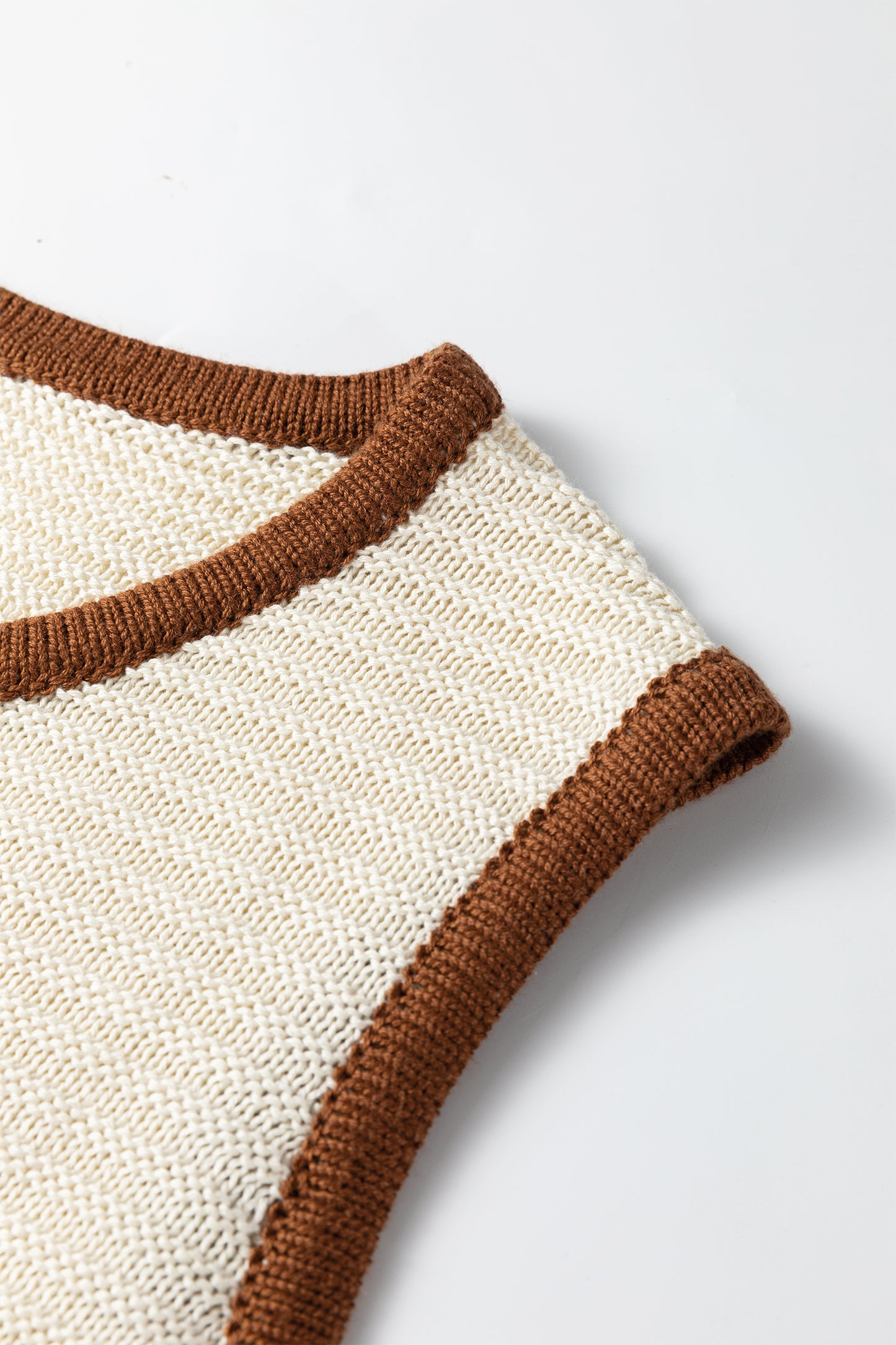 White Horizontal Ribbed Knit Contrast Trim Ties Front Sweater Vest-TOPS / DRESSES-[Adult]-[Female]-2022 Online Blue Zone Planet