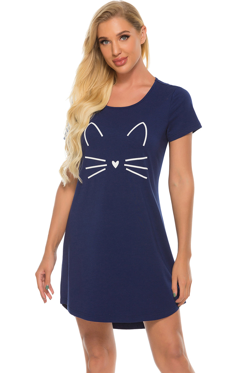 Graphic Round Neck Short Sleeve Lounge Dress-TOPS / DRESSES-[Adult]-[Female]-2022 Online Blue Zone Planet