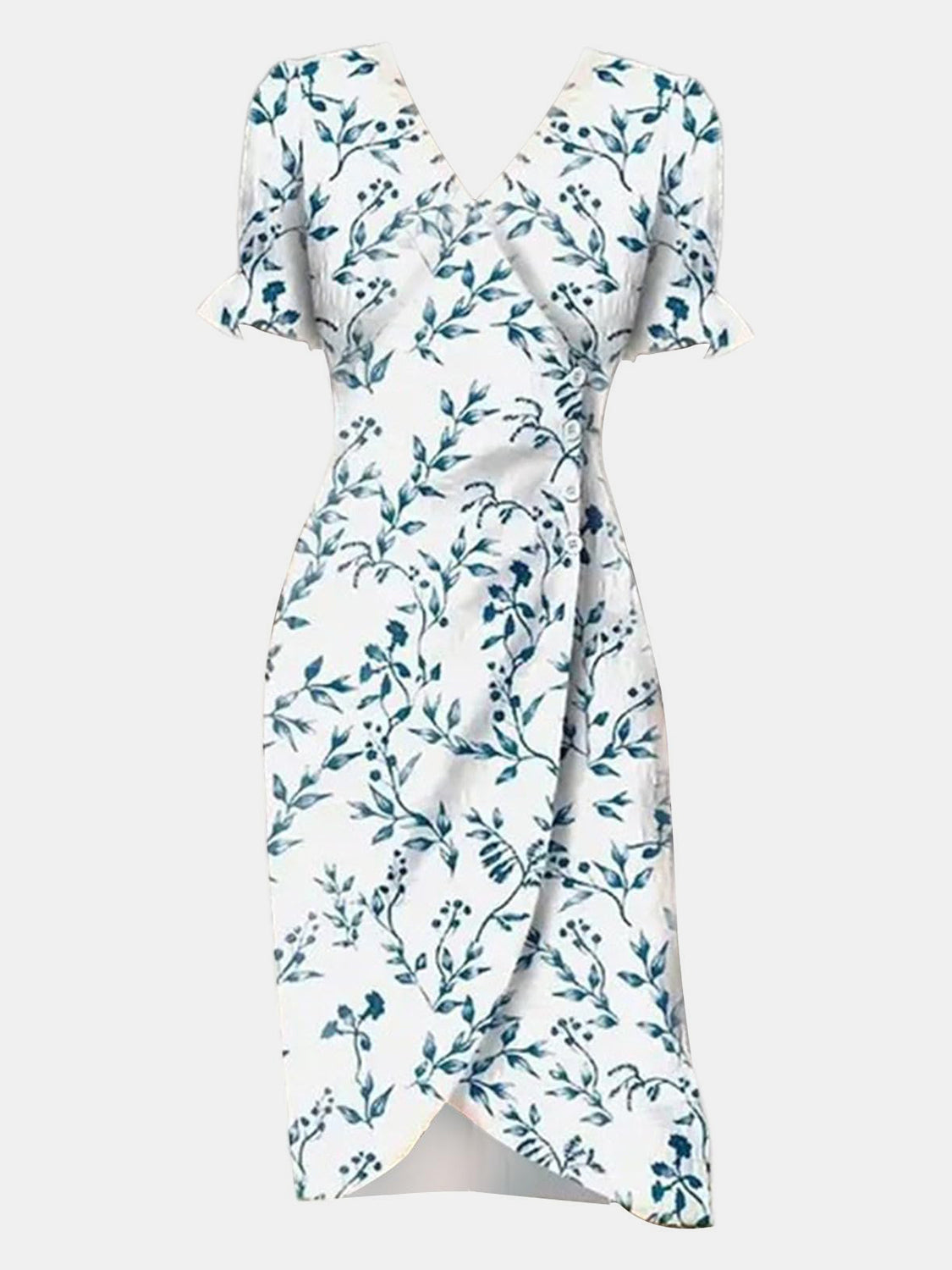 Full Size Printed Surplice Flounce Sleeve Midi Dress-TOPS / DRESSES-[Adult]-[Female]-2022 Online Blue Zone Planet