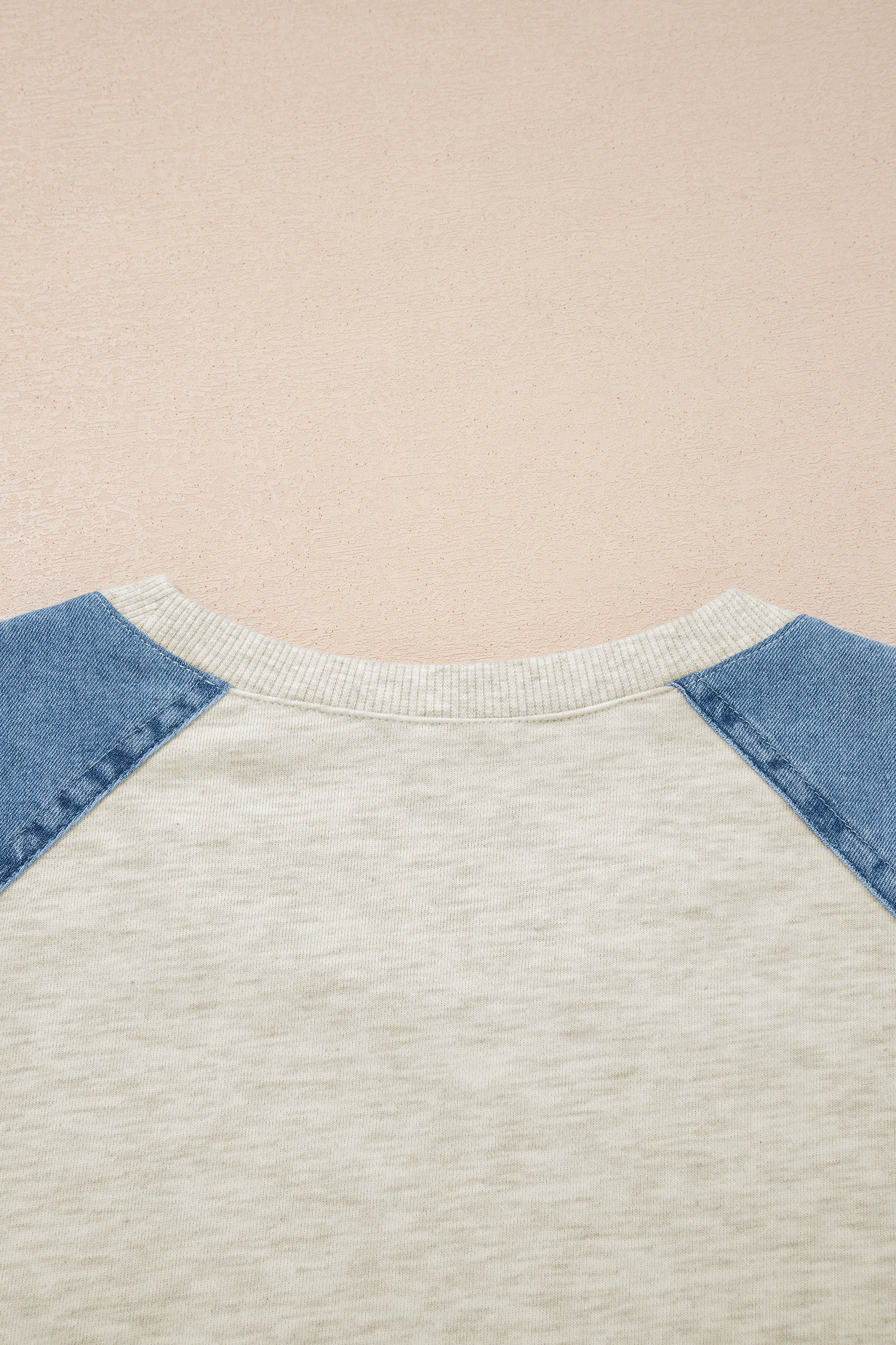 Beige Denim Color Block Patchwork Round Neck Tee-Tops/Tops & Tees-[Adult]-[Female]-2022 Online Blue Zone Planet
