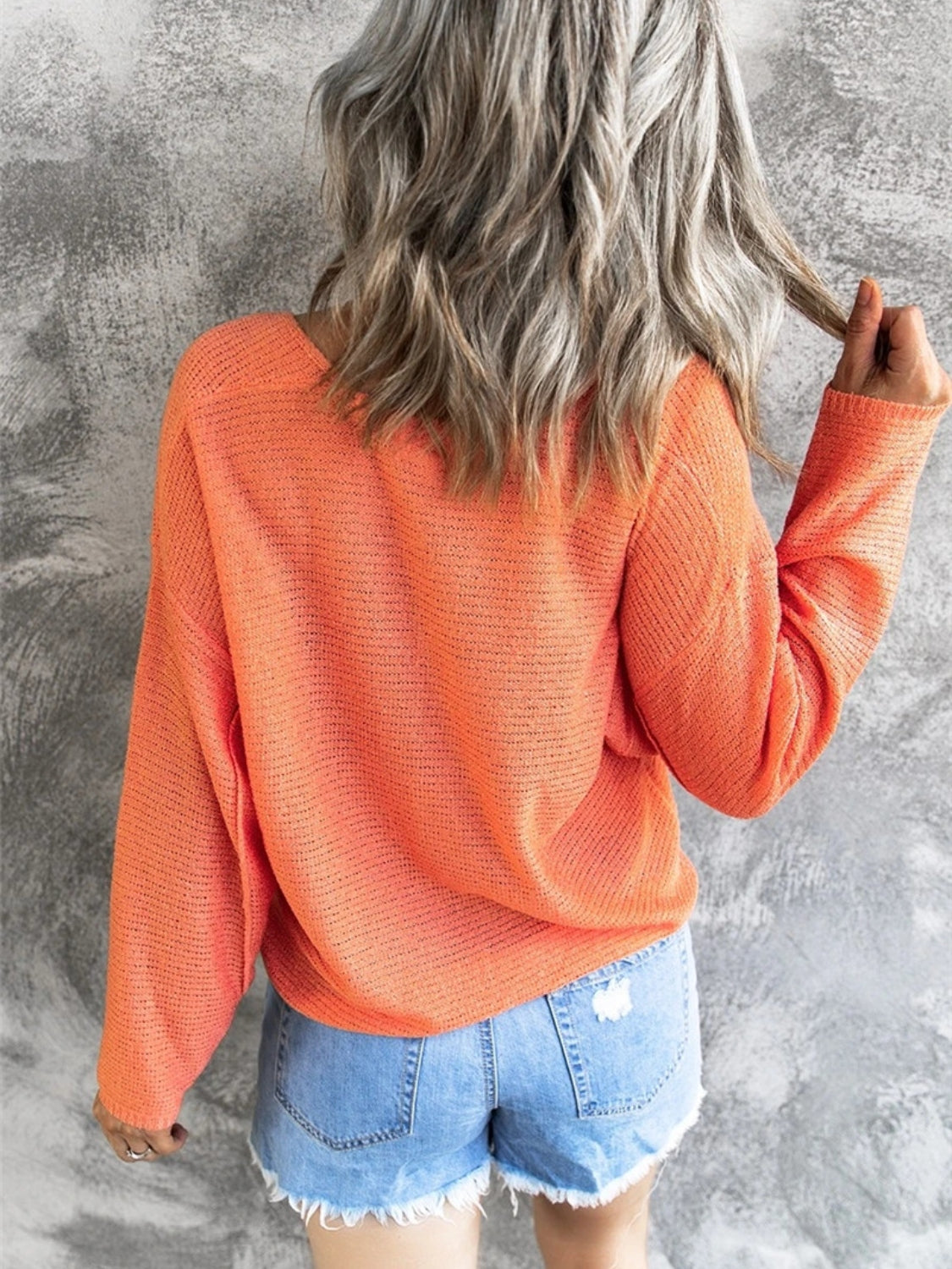 V-Neck Drop Shoulder Knit Top-TOPS / DRESSES-[Adult]-[Female]-2022 Online Blue Zone Planet