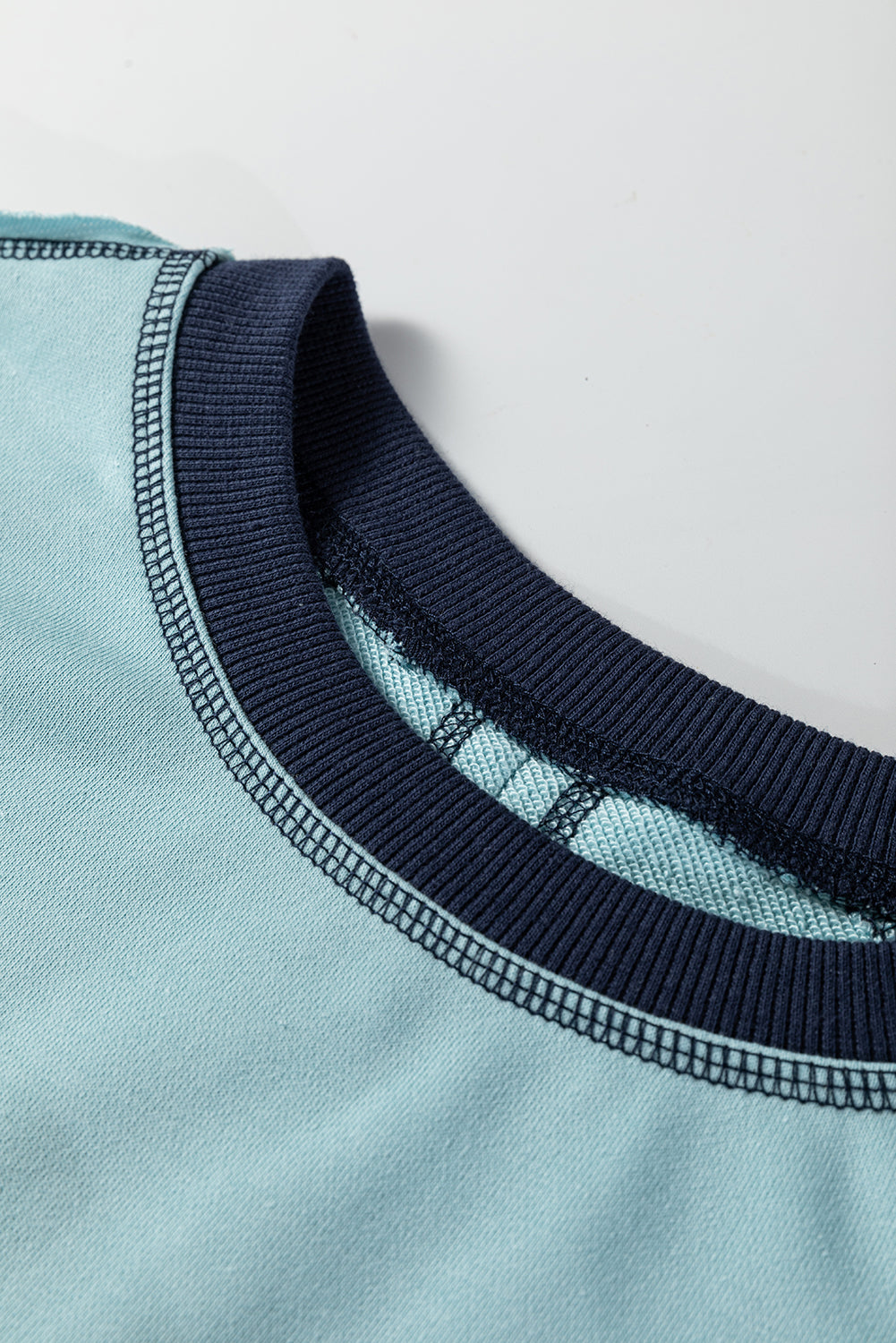 Iceland Blue Contrast Edge Colorblock Patchwork Crop Sweatshirt-Tops/Sweatshirts & Hoodies-[Adult]-[Female]-2022 Online Blue Zone Planet