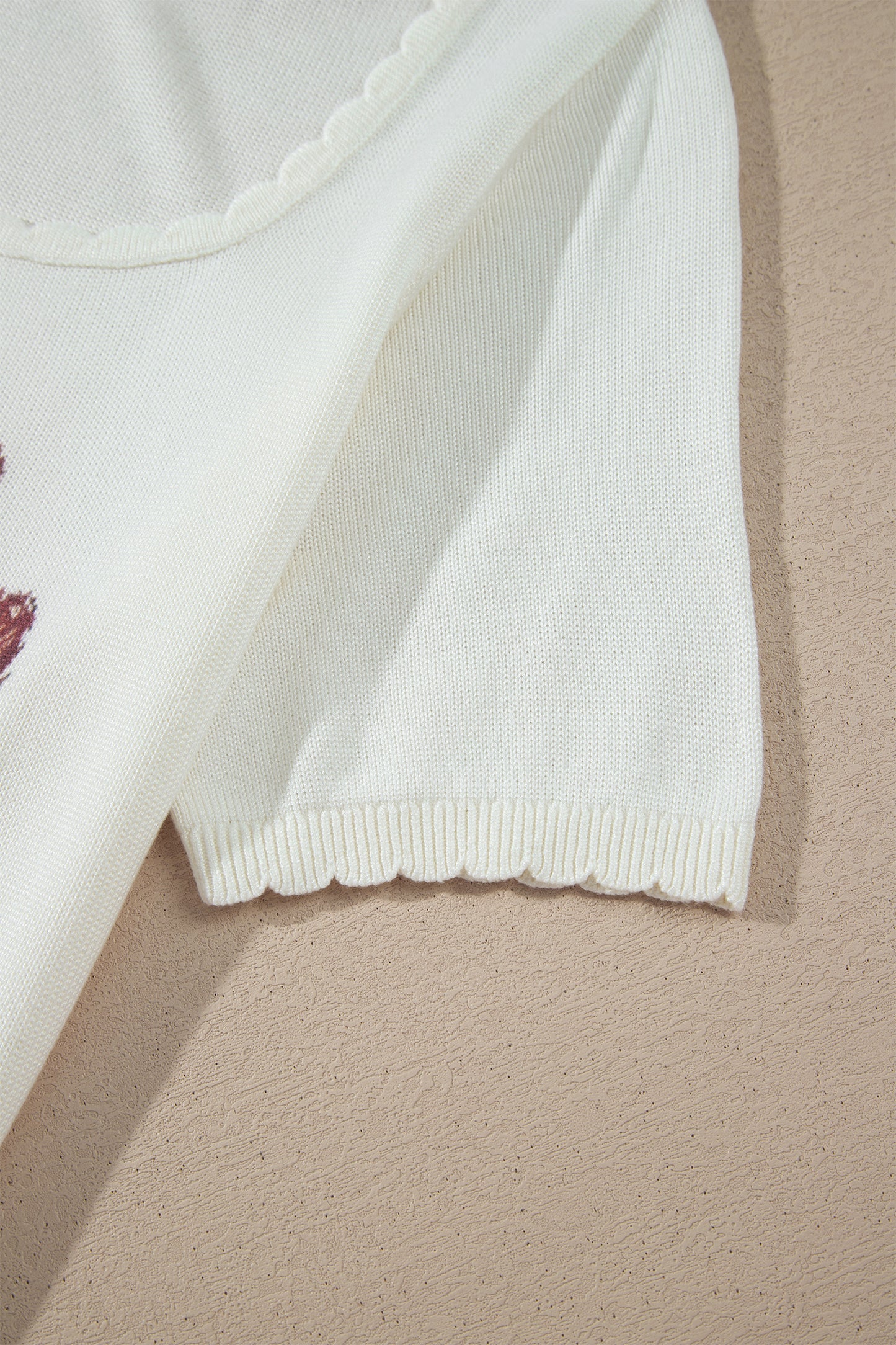 White Western Floral Print Short Sleeve Square Collar Knit Sweater-TOPS / DRESSES-[Adult]-[Female]-2022 Online Blue Zone Planet