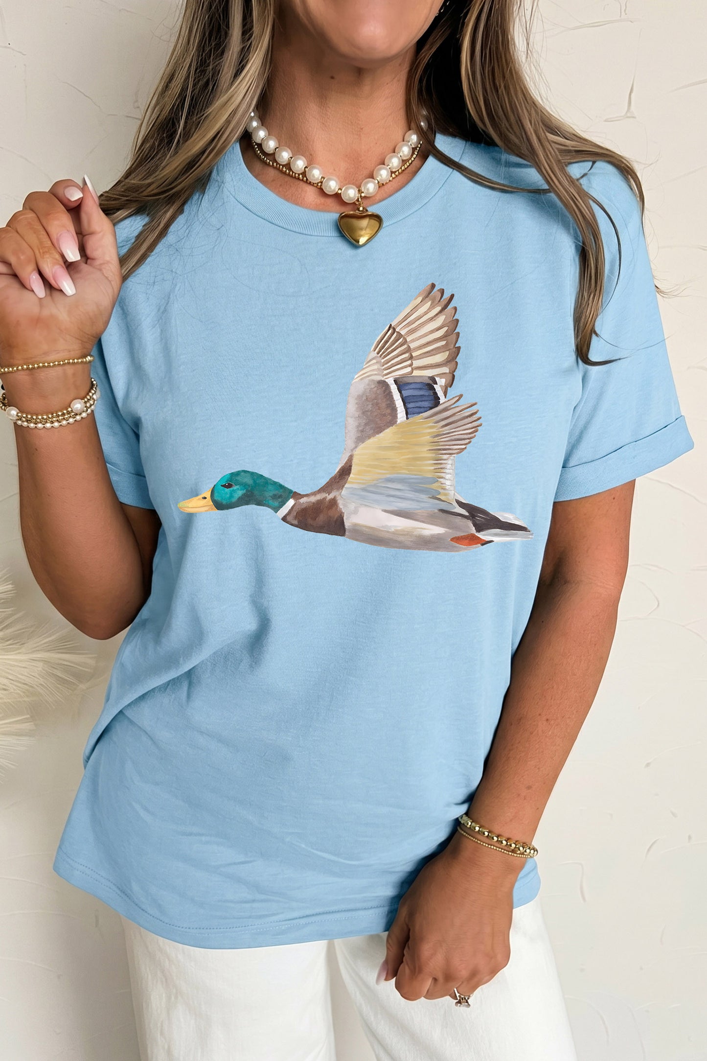 Light Blue Flying Mallard Print Western Graphic Tee-Graphic/Graphic Tees-[Adult]-[Female]-2022 Online Blue Zone Planet