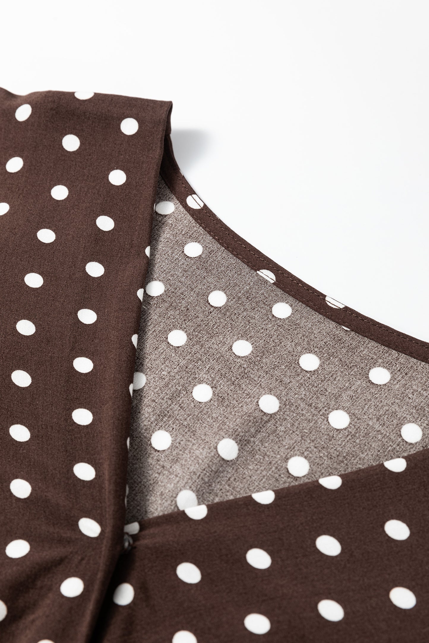 Chicory Coffee Polka Dot Long Sleeve Wrap V Neck Ruffle Hem Mini Dress-TOPS / DRESSES-[Adult]-[Female]-2022 Online Blue Zone Planet