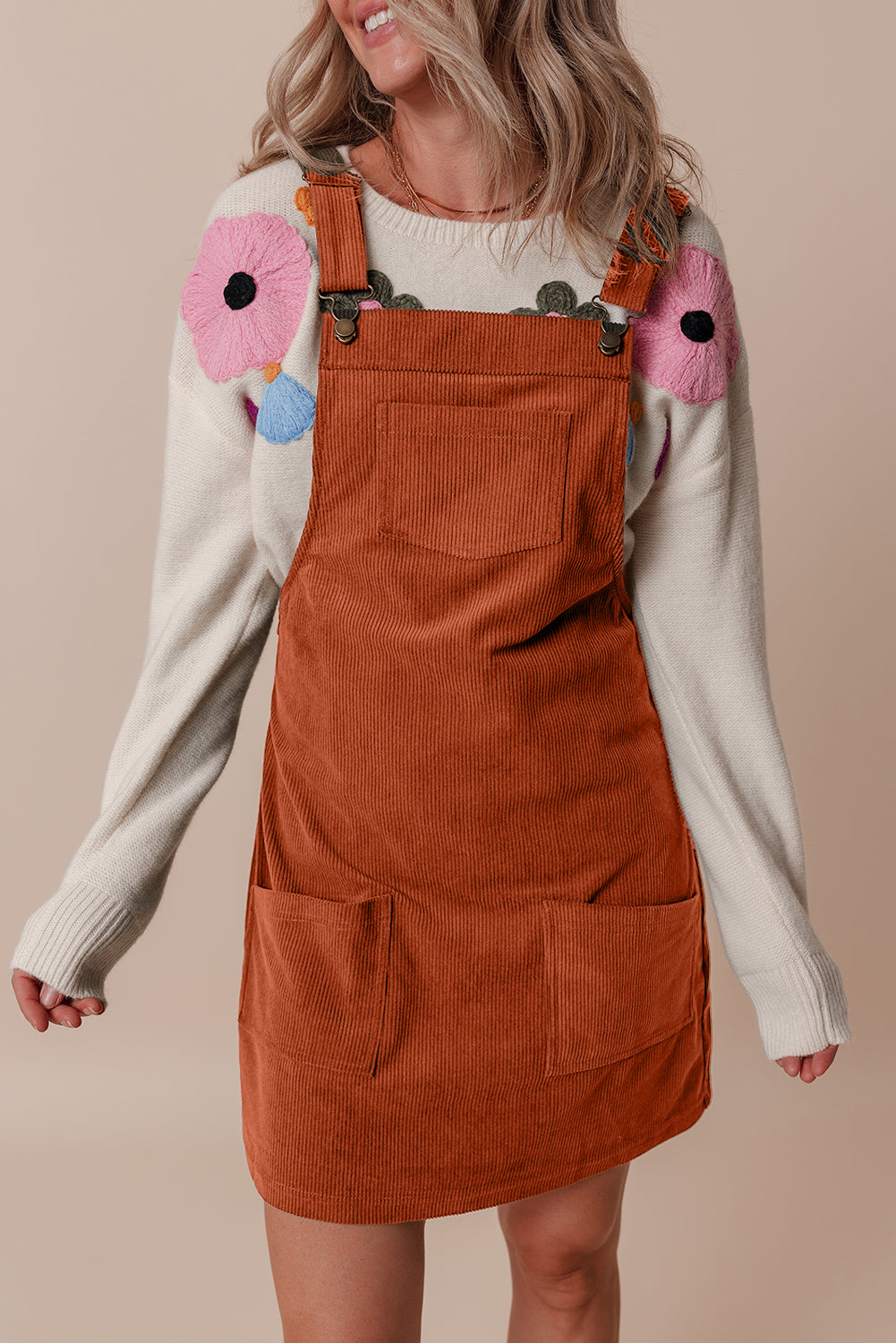 Blue Zone Planet | Cinnamon Solid Front Pockets Sleeveless Corduroy Overall Dress-TOPS / DRESSES-[Adult]-[Female]-2022 Online Blue Zone Planet