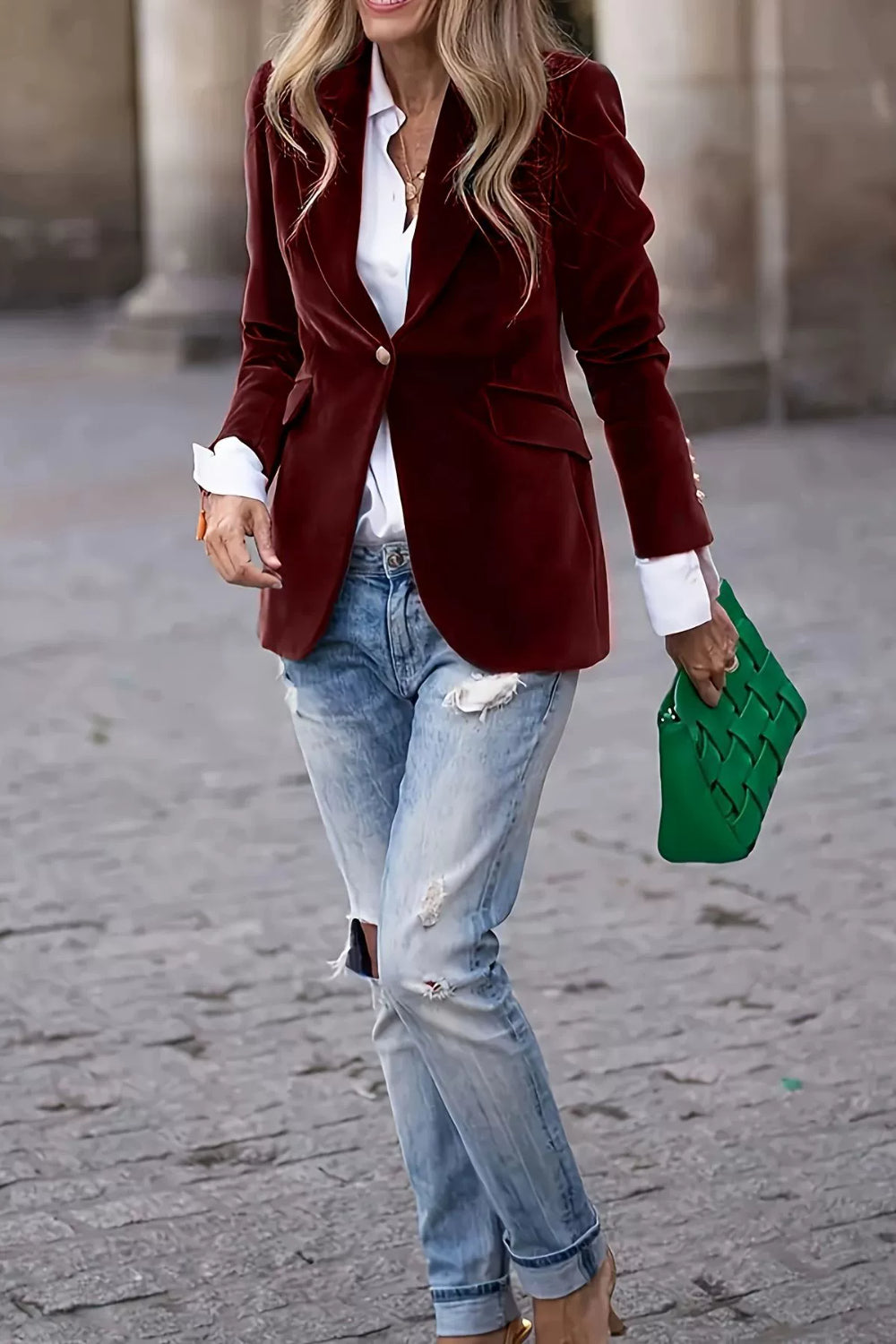 Lapel Collar One Button Blazer-TOPS / DRESSES-[Adult]-[Female]-2022 Online Blue Zone Planet