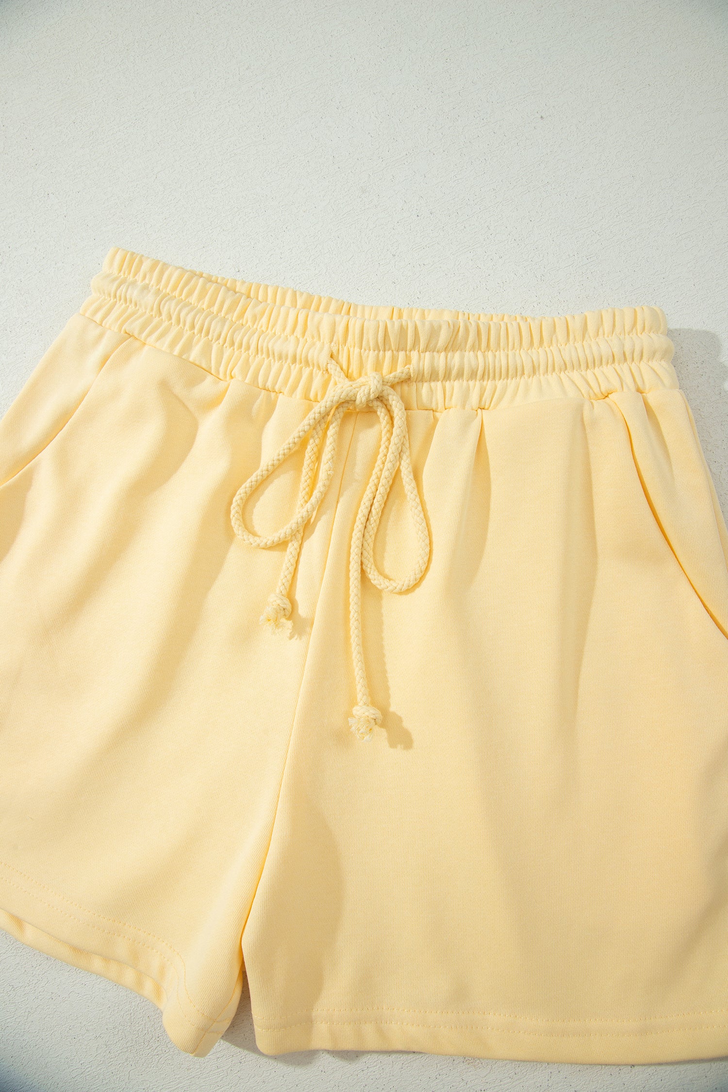 Yellow Eyelet Lace Patchwork Sleeve Short 2pcs Outfit-Two Piece Sets/Short Sets-[Adult]-[Female]-2022 Online Blue Zone Planet