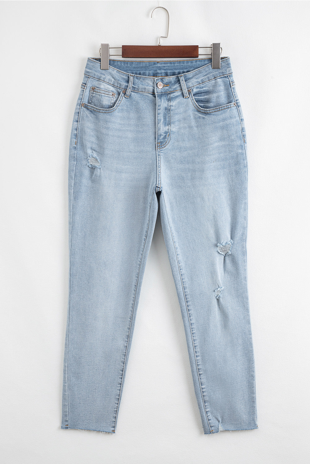 Beau Blue Mid Rise Ankle-Length Distressed Skinny Jeans-Bottoms/Jeans-[Adult]-[Female]-2022 Online Blue Zone Planet