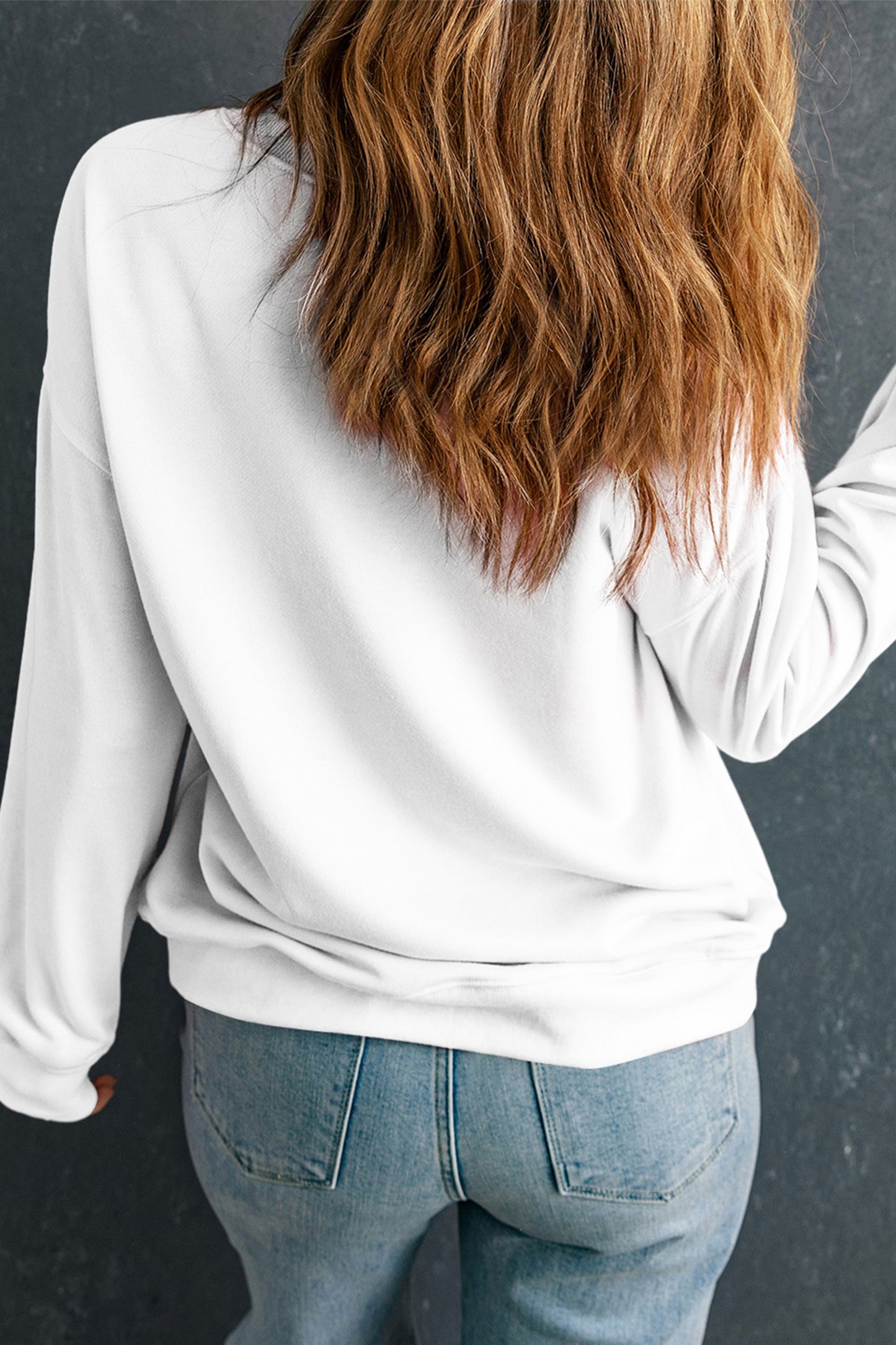 White Christmas Tree Ribbon Bow Printed Drop Shoulder Sweatshirt-Graphic/Graphic Sweatshirts-[Adult]-[Female]-2022 Online Blue Zone Planet