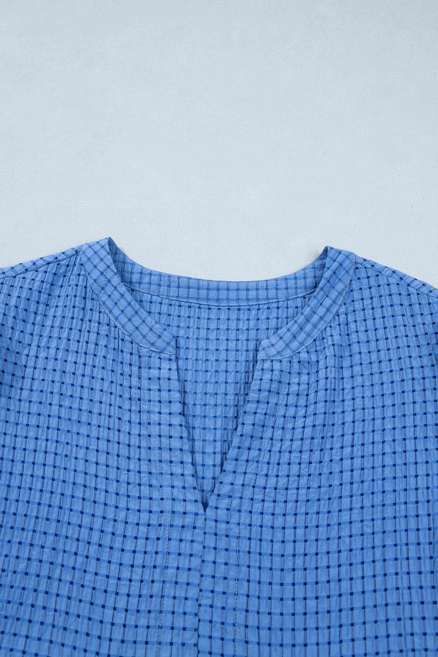 Dusk Blue Gingham Textured Bow Tie Short Sleeve Tiered Midi Dress-Dresses/Midi Dresses-[Adult]-[Female]-2022 Online Blue Zone Planet