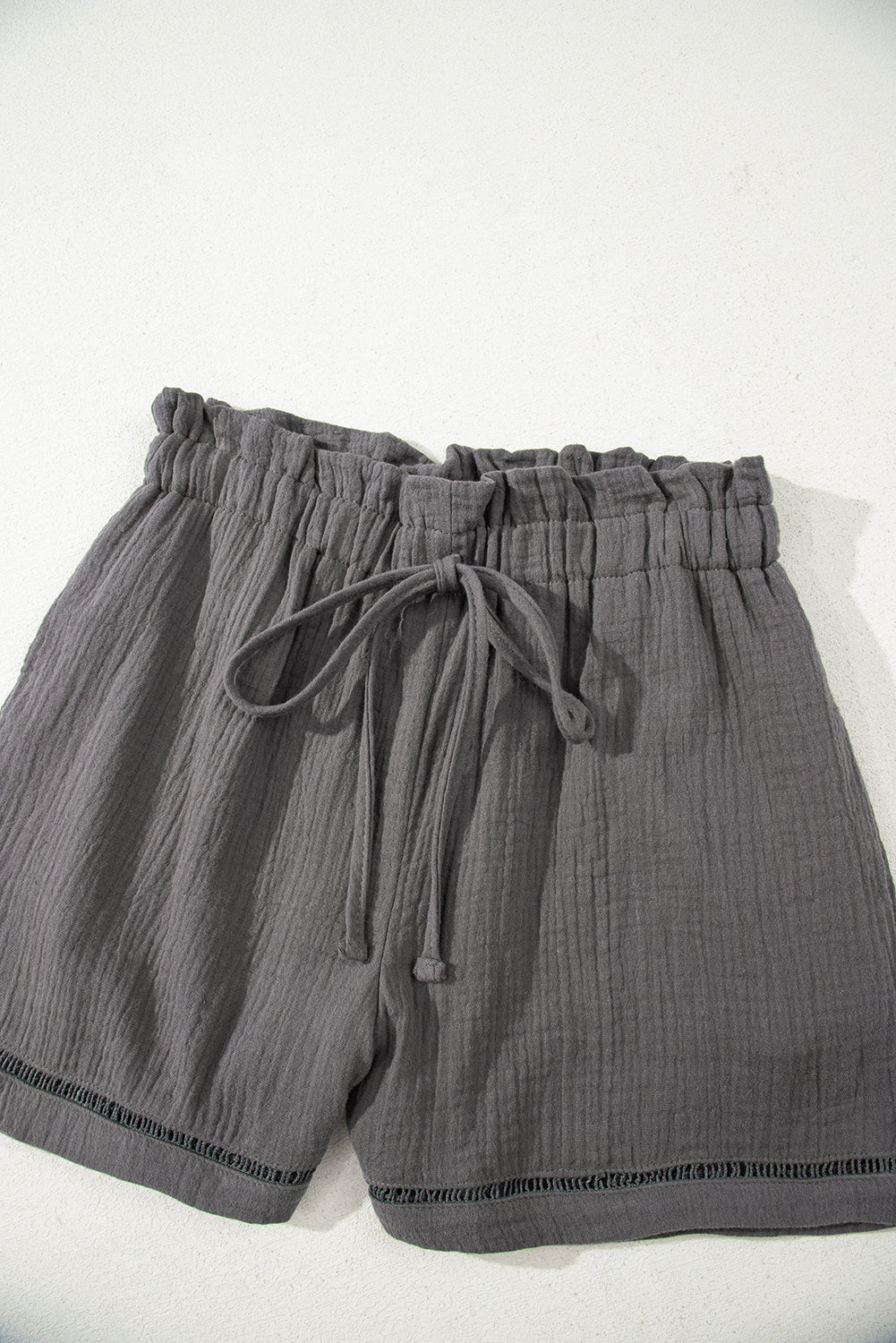 Dark Grey Cotton Gauze Paperbag Shorts-Bottoms/Casual Shorts-[Adult]-[Female]-2022 Online Blue Zone Planet