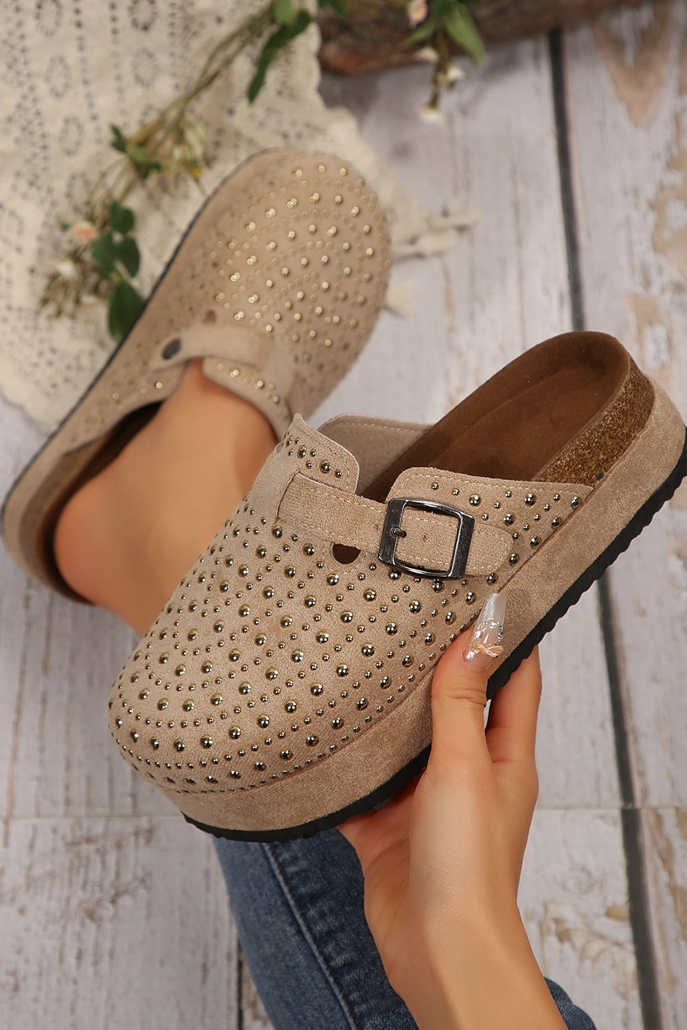 Parchment Vintage Studded Platform Slippers-Slides Shoes + Flip Flops-[Adult]-[Female]-2022 Online Blue Zone Planet