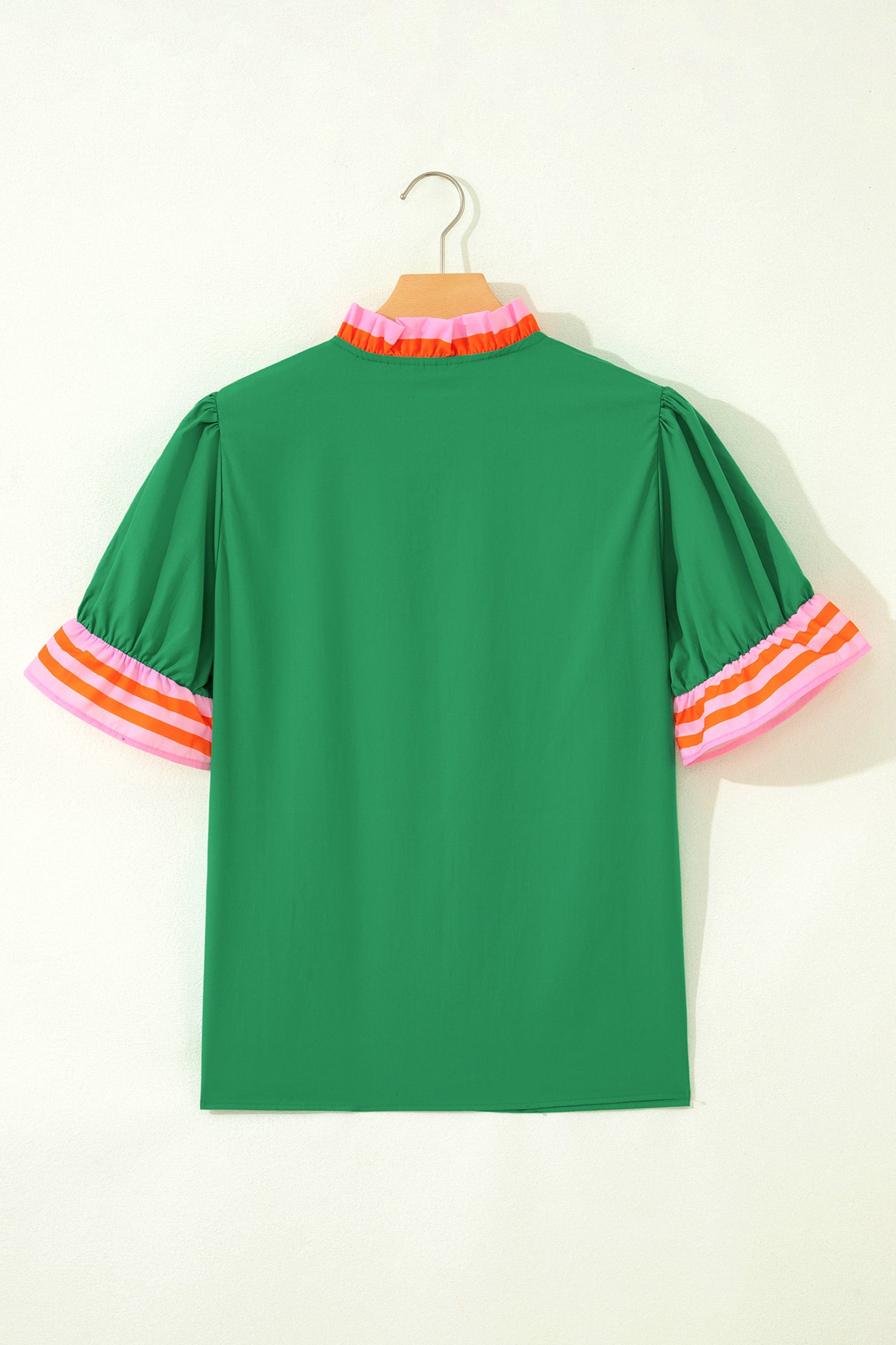 Sky Blue Striped Frilled Collar Ruffled Short Sleeve Blouse-Tops/Blouses & Shirts-[Adult]-[Female]-2022 Online Blue Zone Planet
