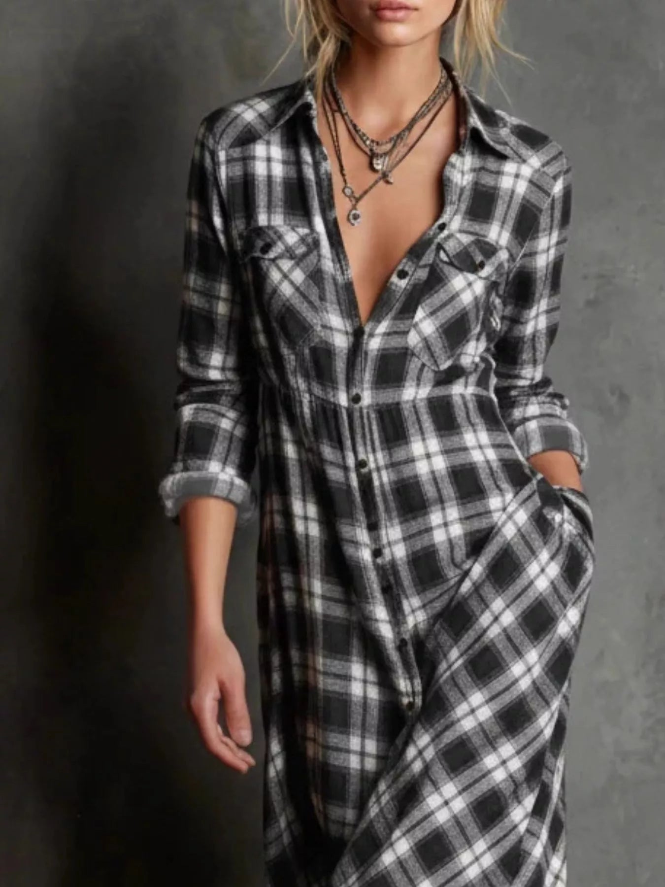 Full Size Plaid Button-Down Maxi Dress Plus Size Blue Zone Planet Full Size Plaid Button-Down Maxi Dress Plus Size Blue Zone Planet