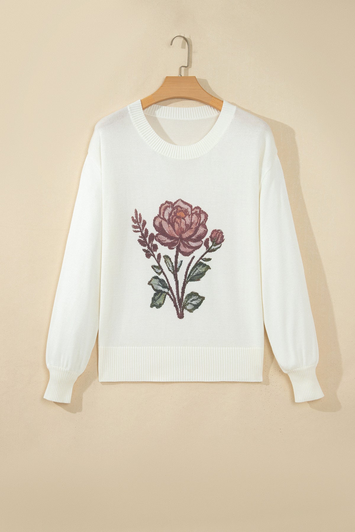 White Western Floral Dropped Shoulder Lightweight Knit Sweater-TOPS / DRESSES-[Adult]-[Female]-2022 Online Blue Zone Planet