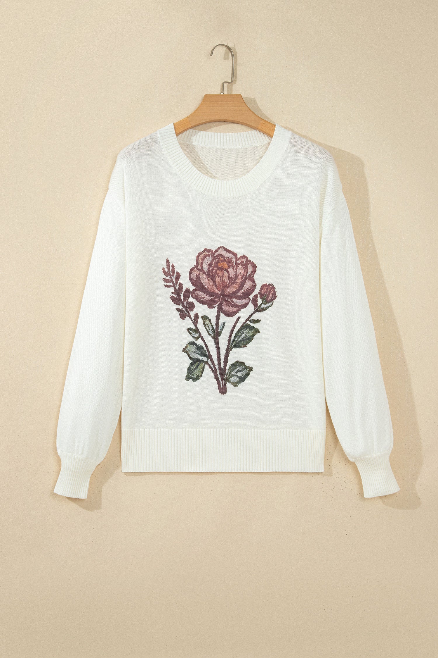 White Western Floral Dropped Shoulder Lightweight Knit Sweater-TOPS / DRESSES-[Adult]-[Female]-2022 Online Blue Zone Planet