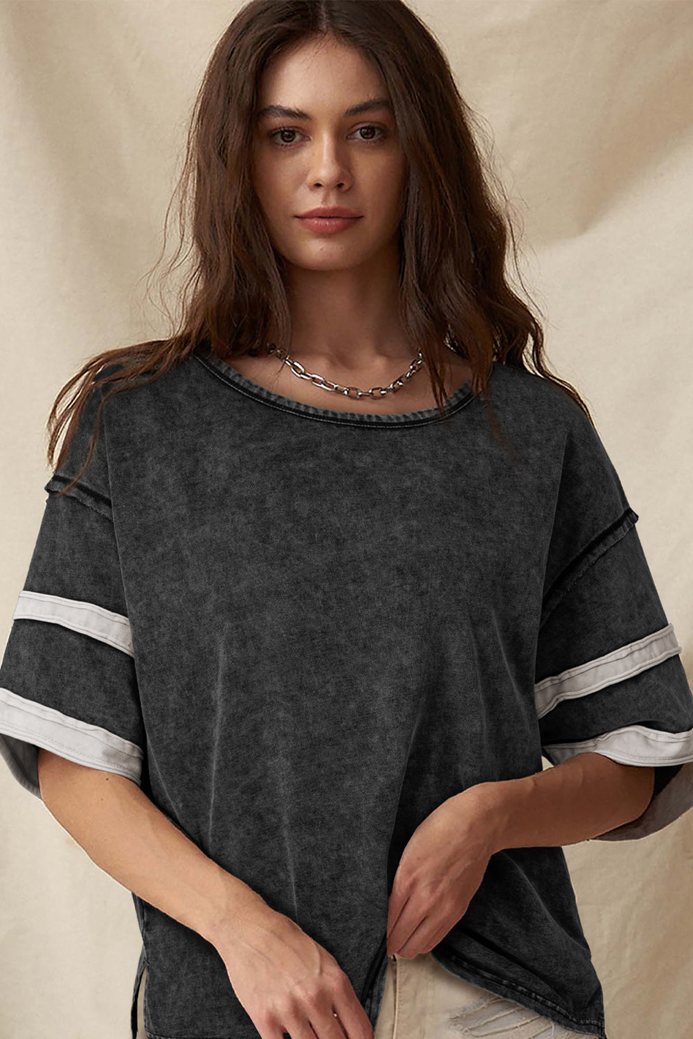 Black Varsity Stripe Half Sleeve Vintage Tee-Tops/Tops & Tees-[Adult]-[Female]-2022 Online Blue Zone Planet