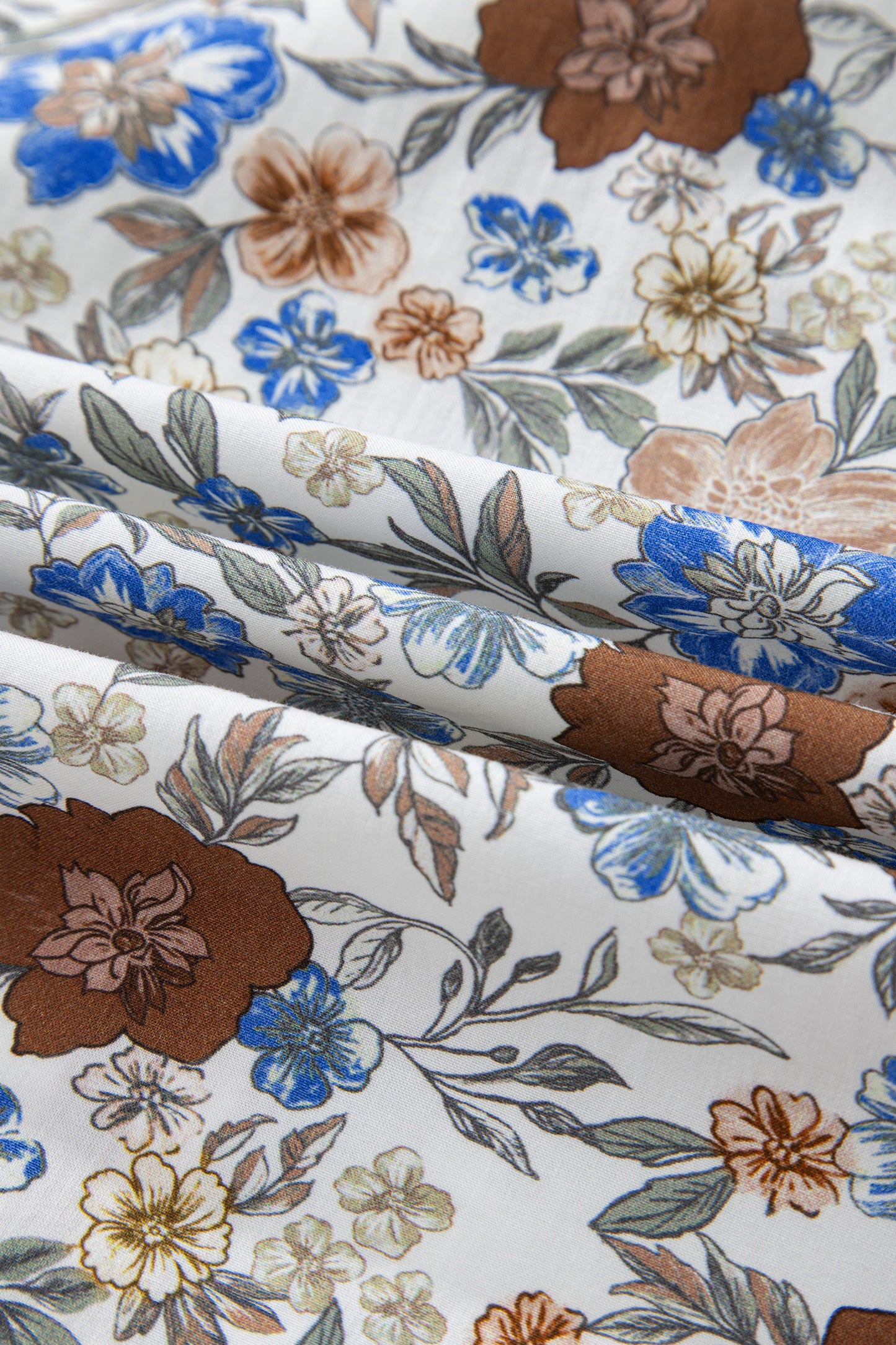 Brown Plaid Frilled Trim V Neck Floral Long Sleeve Blouse-Tops/Blouses & Shirts-[Adult]-[Female]-2022 Online Blue Zone Planet