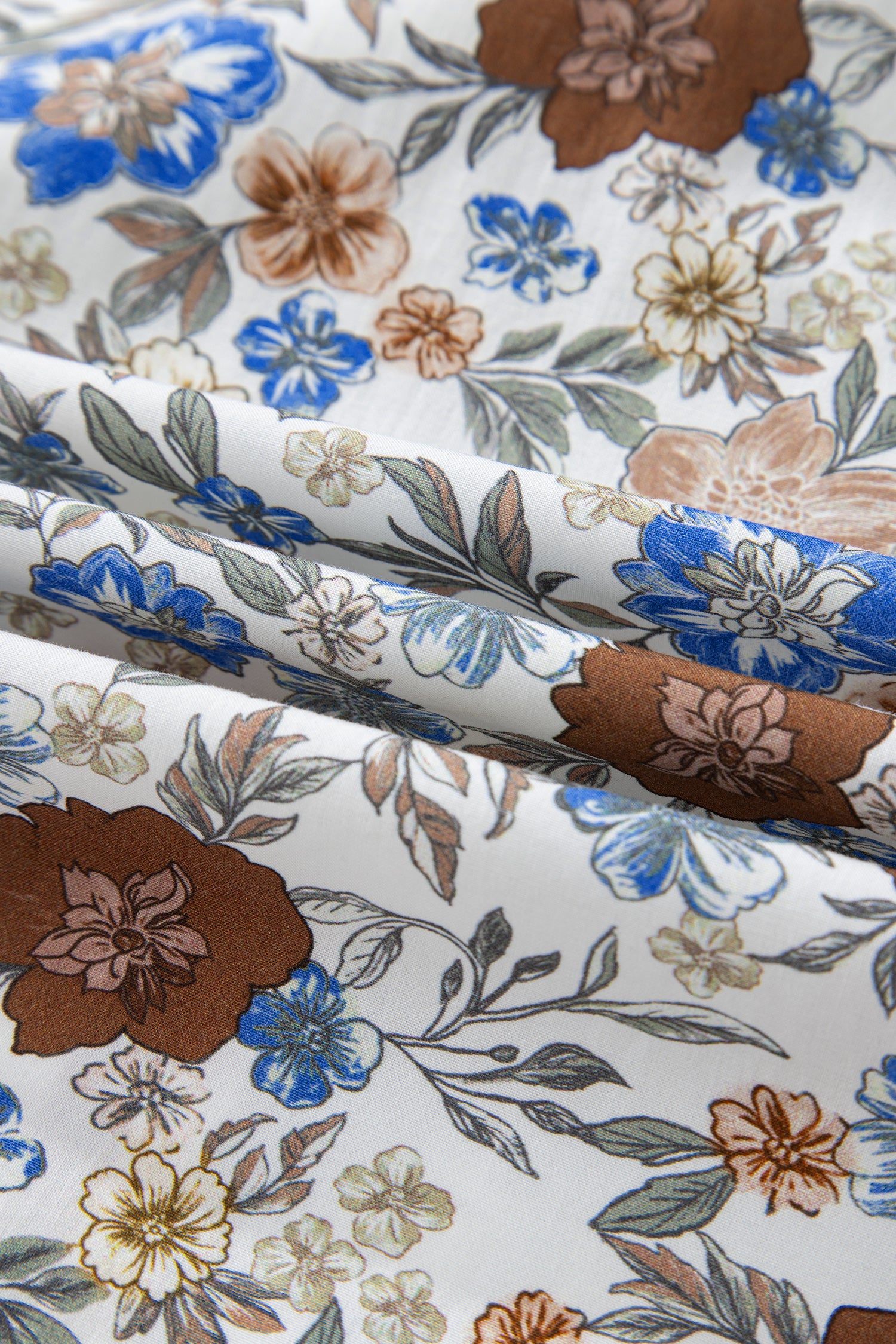 Brown Plaid Frilled Trim V Neck Floral Long Sleeve Blouse-Tops/Blouses & Shirts-[Adult]-[Female]-2022 Online Blue Zone Planet