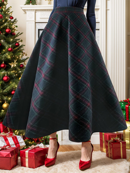 Plaid Elastic Waist Midi Skirt-BOTTOMS SIZES SMALL MEDIUM LARGE-[Adult]-[Female]-Dark Navy-S-2022 Online Blue Zone Planet