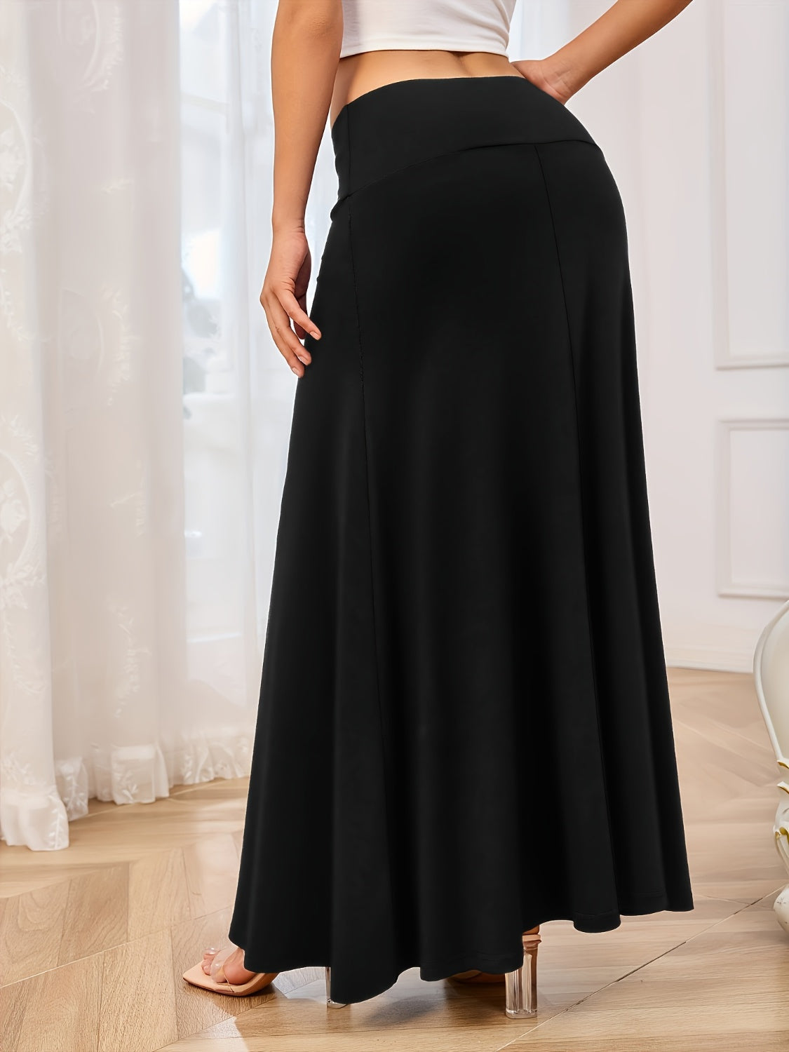 Solid Elastic Waist Maxi Skirt-BOTTOMS SIZES SMALL MEDIUM LARGE-[Adult]-[Female]-2022 Online Blue Zone Planet