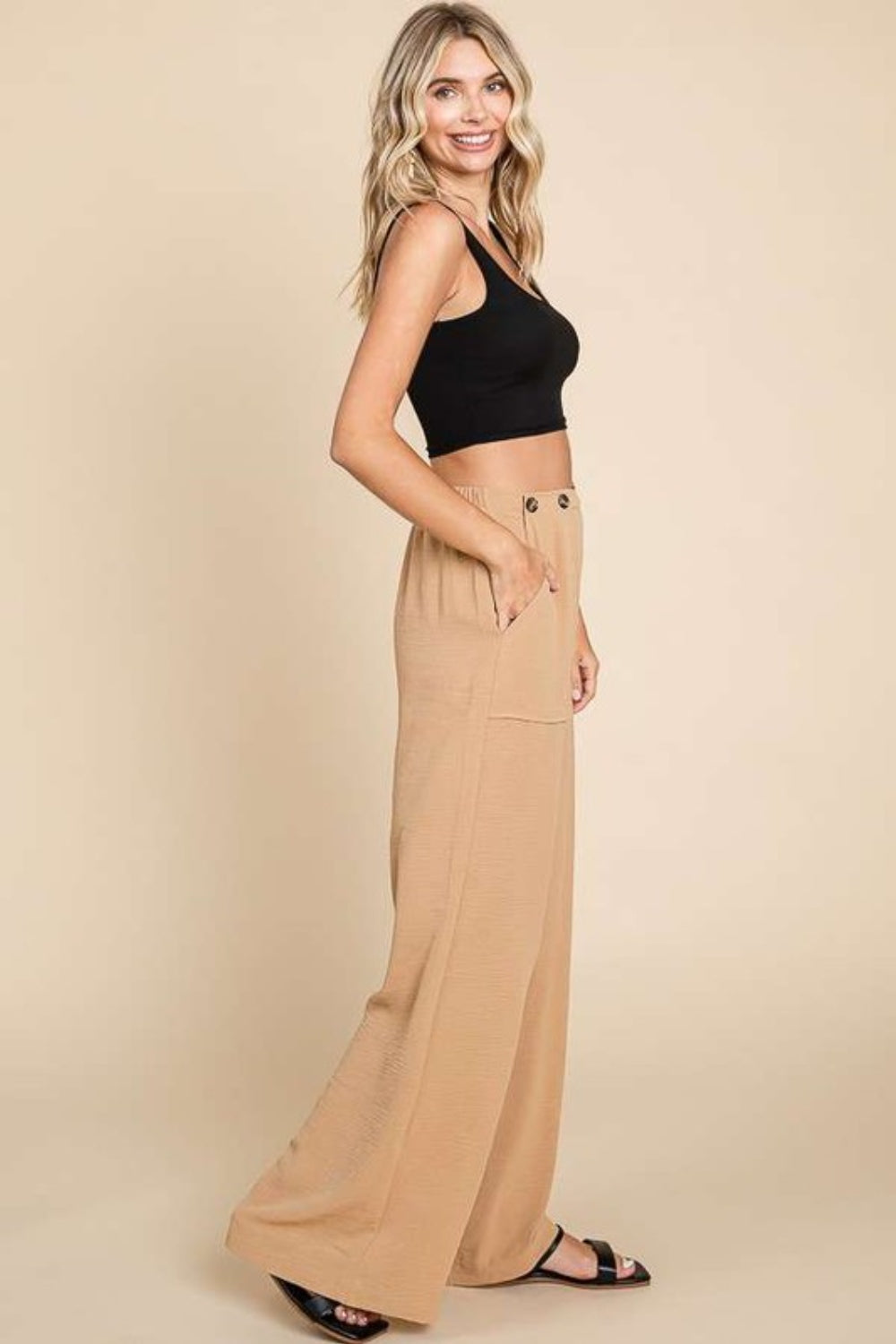 Culture Code Full Size High Waist Wide Leg Cargo Pants-BOTTOMS SIZES SMALL MEDIUM LARGE-[Adult]-[Female]-2022 Online Blue Zone Planet