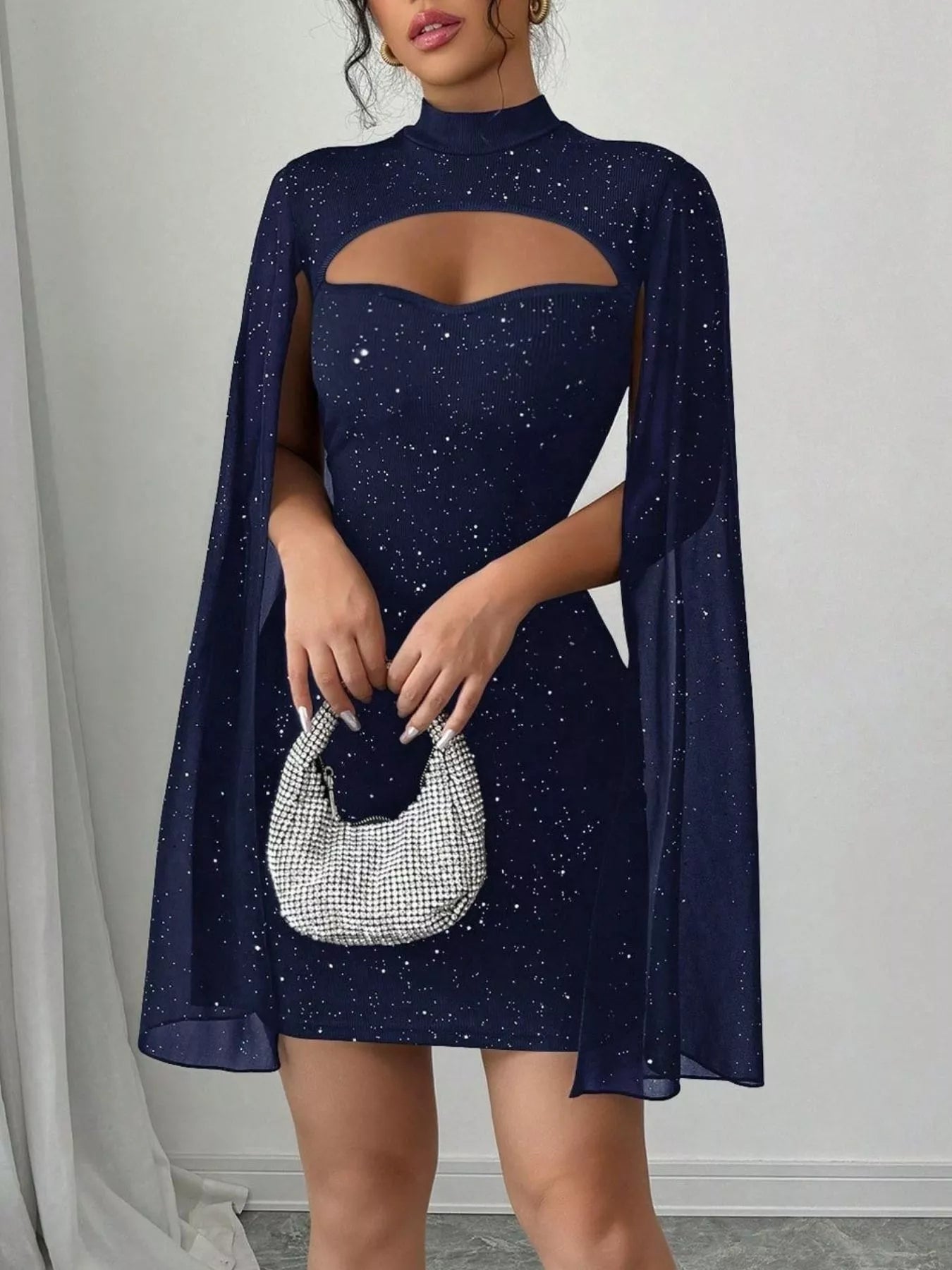 Cutout Bodycon Mini Dress With Cape Sleeves Blue Zone Planet Cutout Bodycon Mini Dress With Cape Sleeves Blue Zone Planet