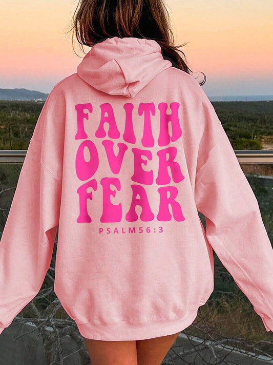 FAITH OVER FEAR Dropped Shoulder Hoodie-HOODIES-[Adult]-[Female]-Pink-S-2022 Online Blue Zone Planet