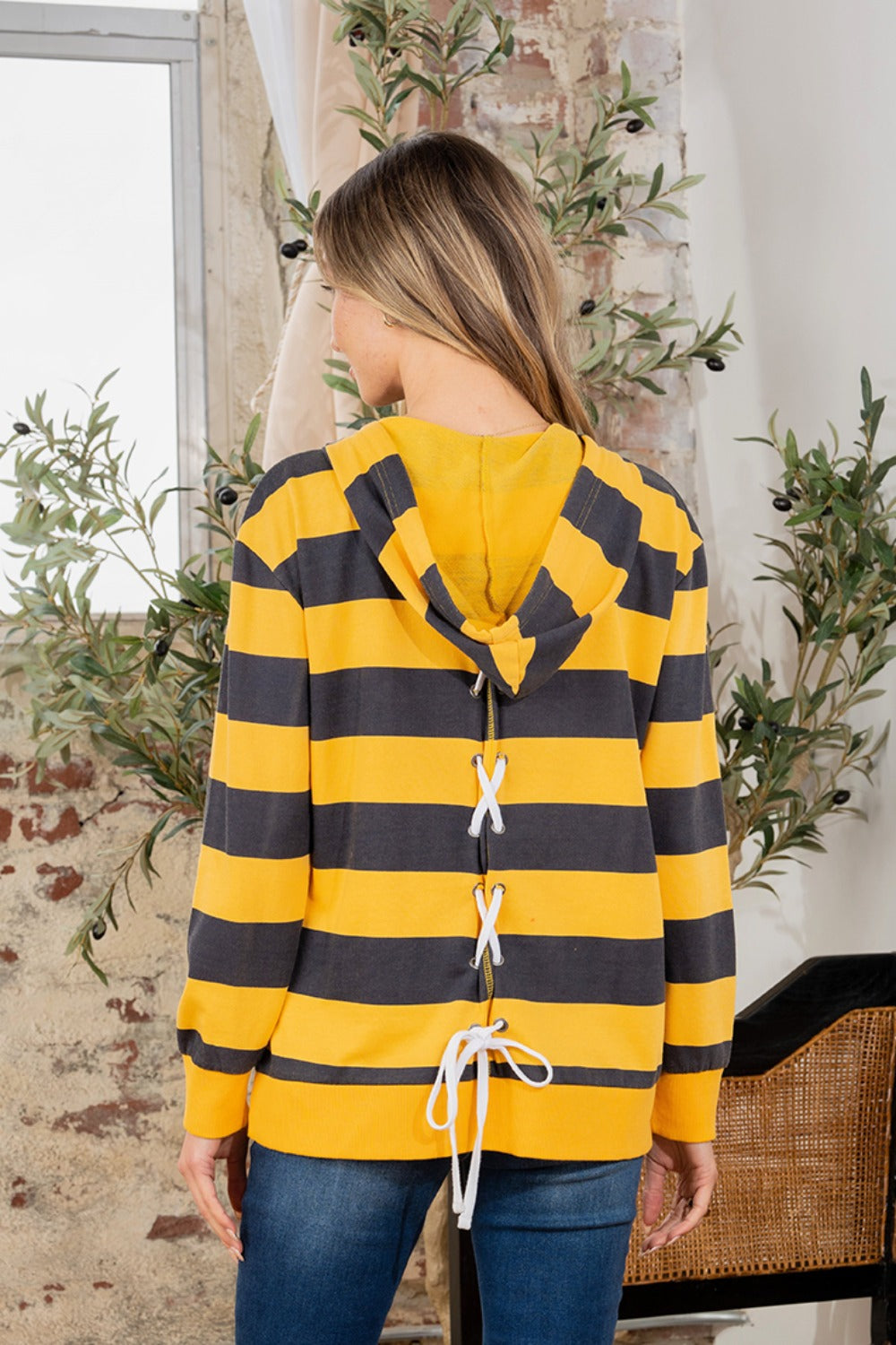 Full Size Drawstring Striped Long Sleeve Hoodie-TOPS / DRESSES-[Adult]-[Female]-2022 Online Blue Zone Planet