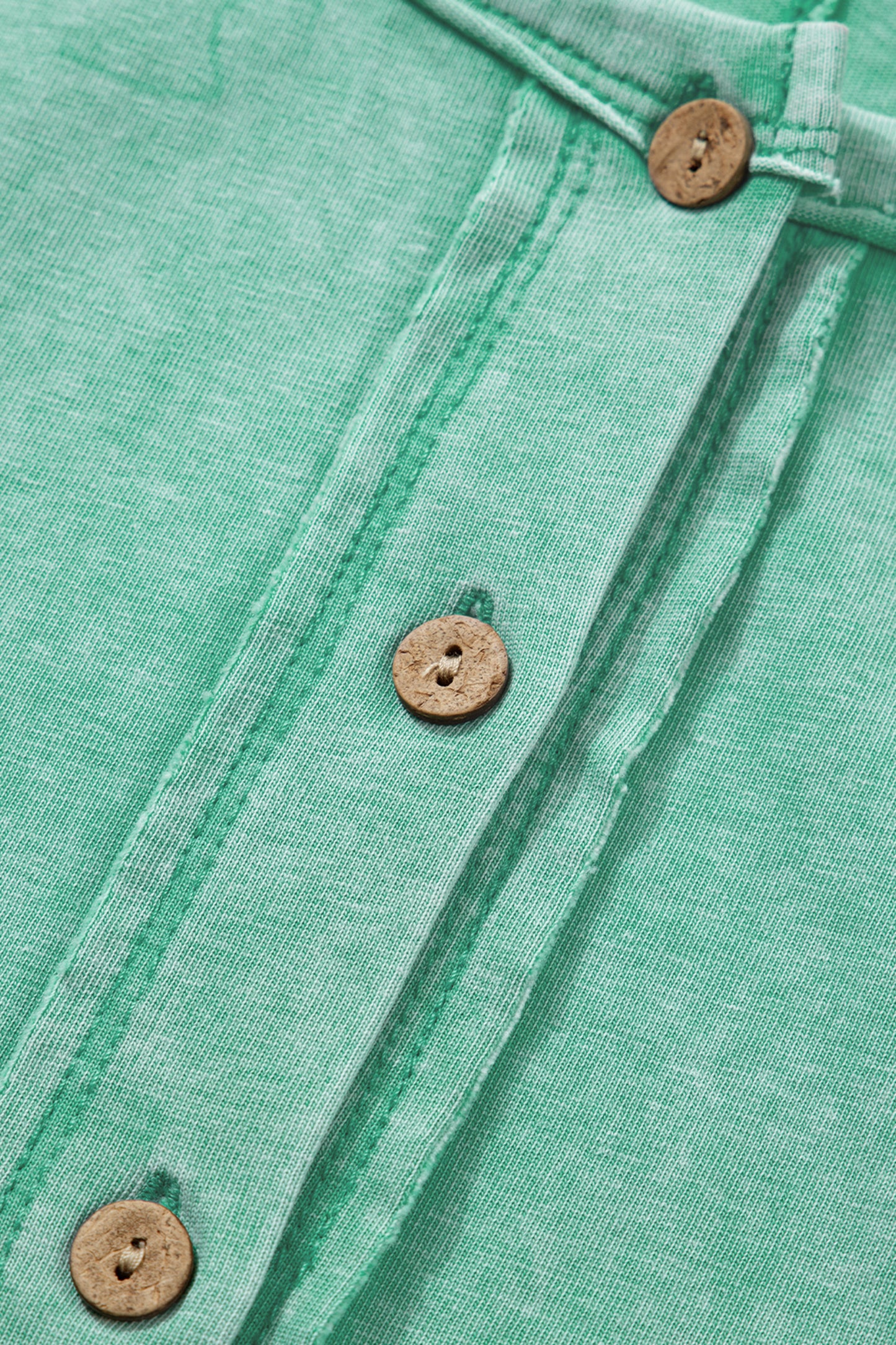 Mint Green Half Buttons Raw Seam Raglan Sleeve Mineral Wash T Shirt-Tops/Tops & Tees-[Adult]-[Female]-2022 Online Blue Zone Planet